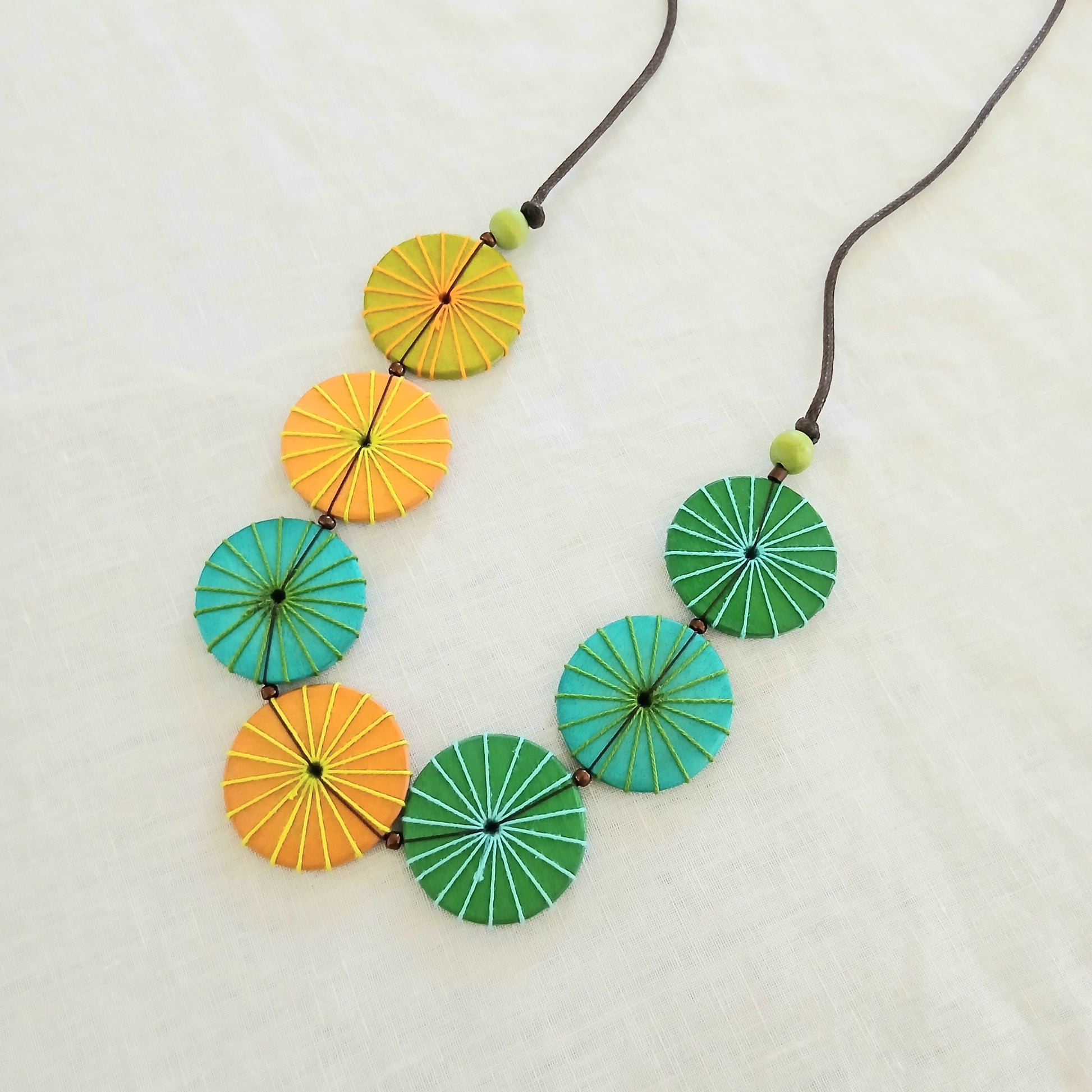 PRE-ORDER Large Embroidered Wooden Beaded Necklace N7-1387