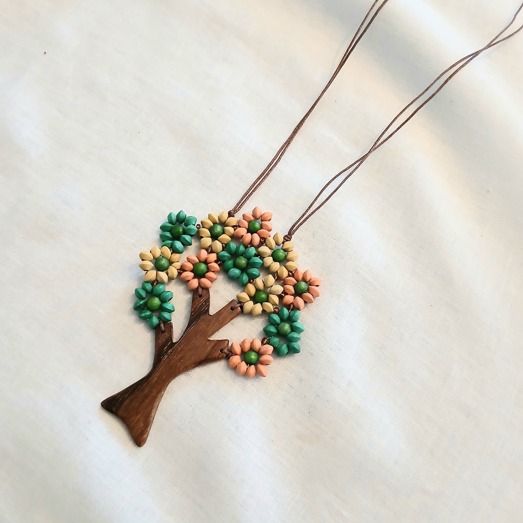 Tree of Life Floral Leafs Wooden Pendant Necklace N6-6036