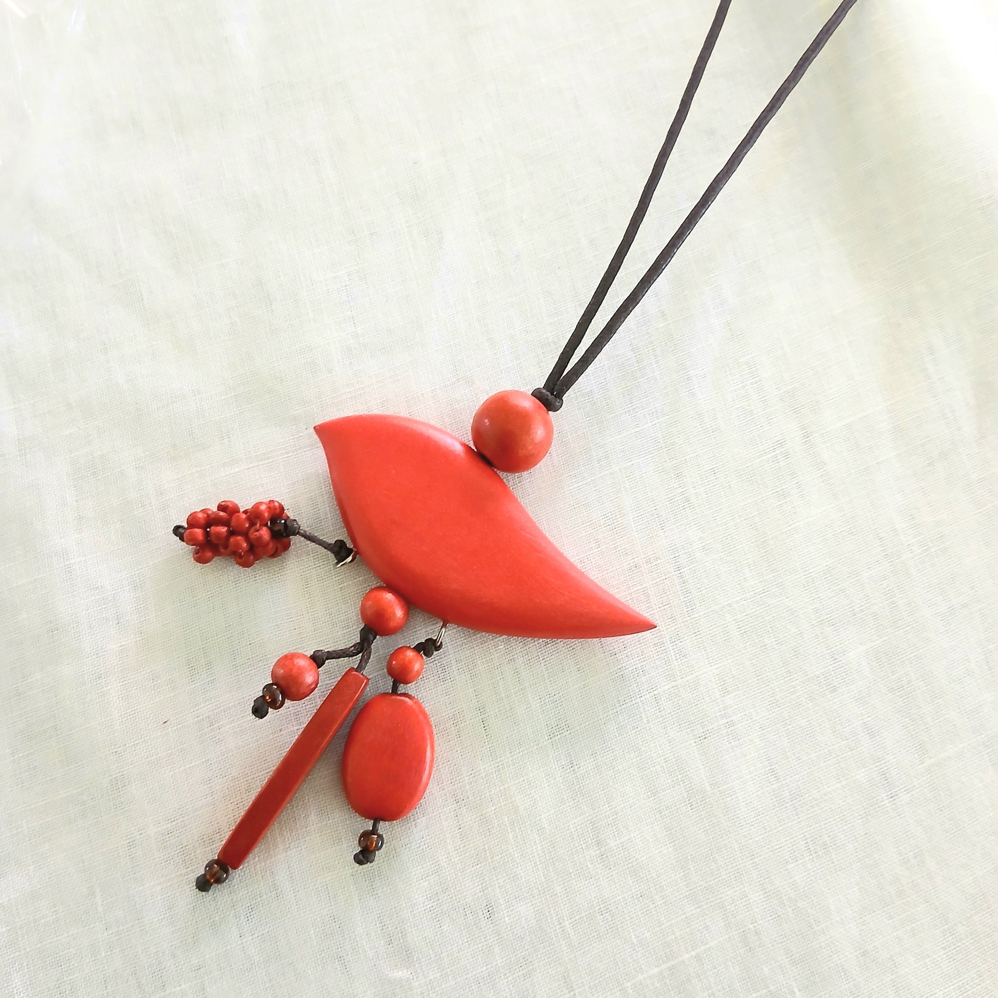 Whimsical Wooden Bird Necklace N6-8405