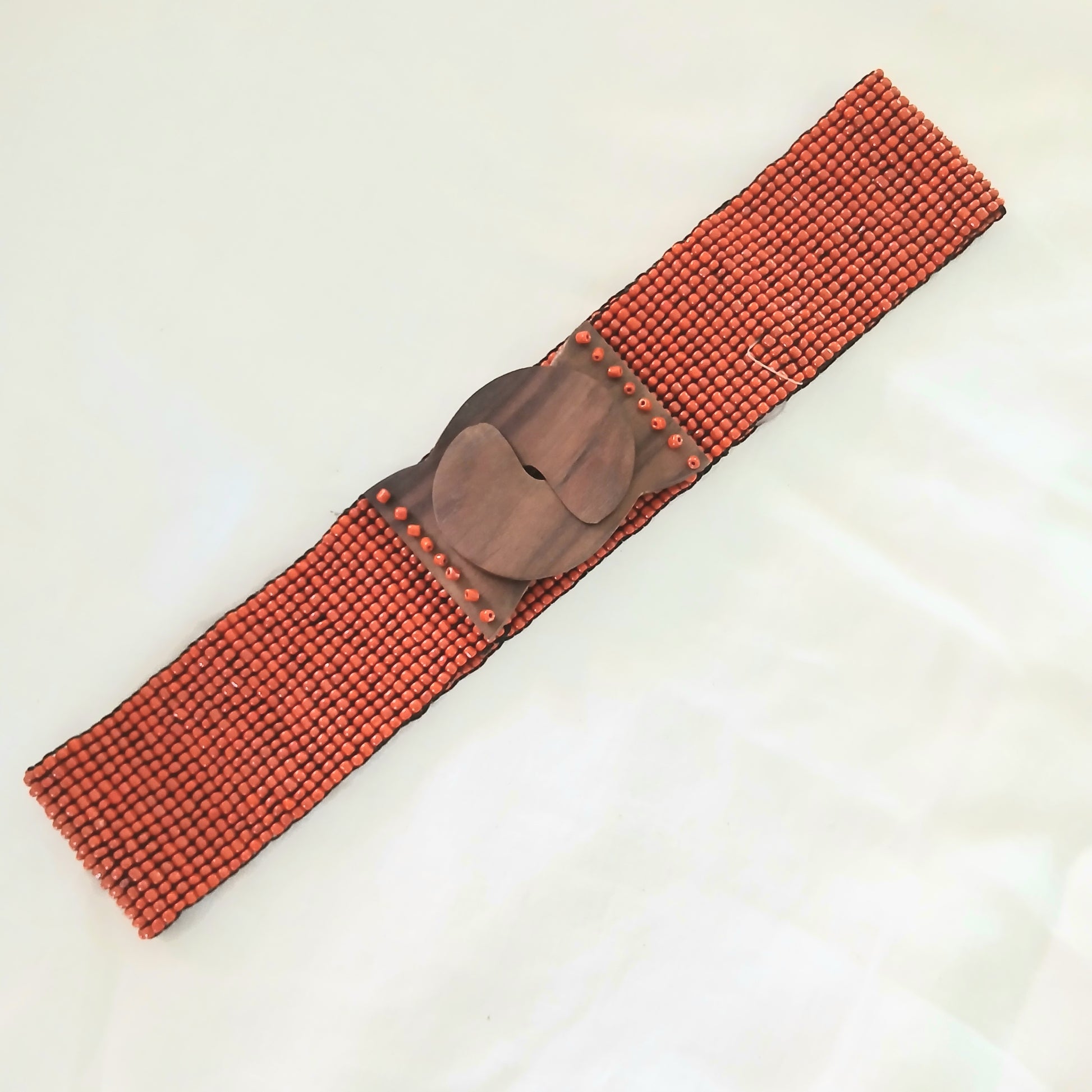 Plain Pearl Belt with Wooden Buckle - Waist Belt 36718