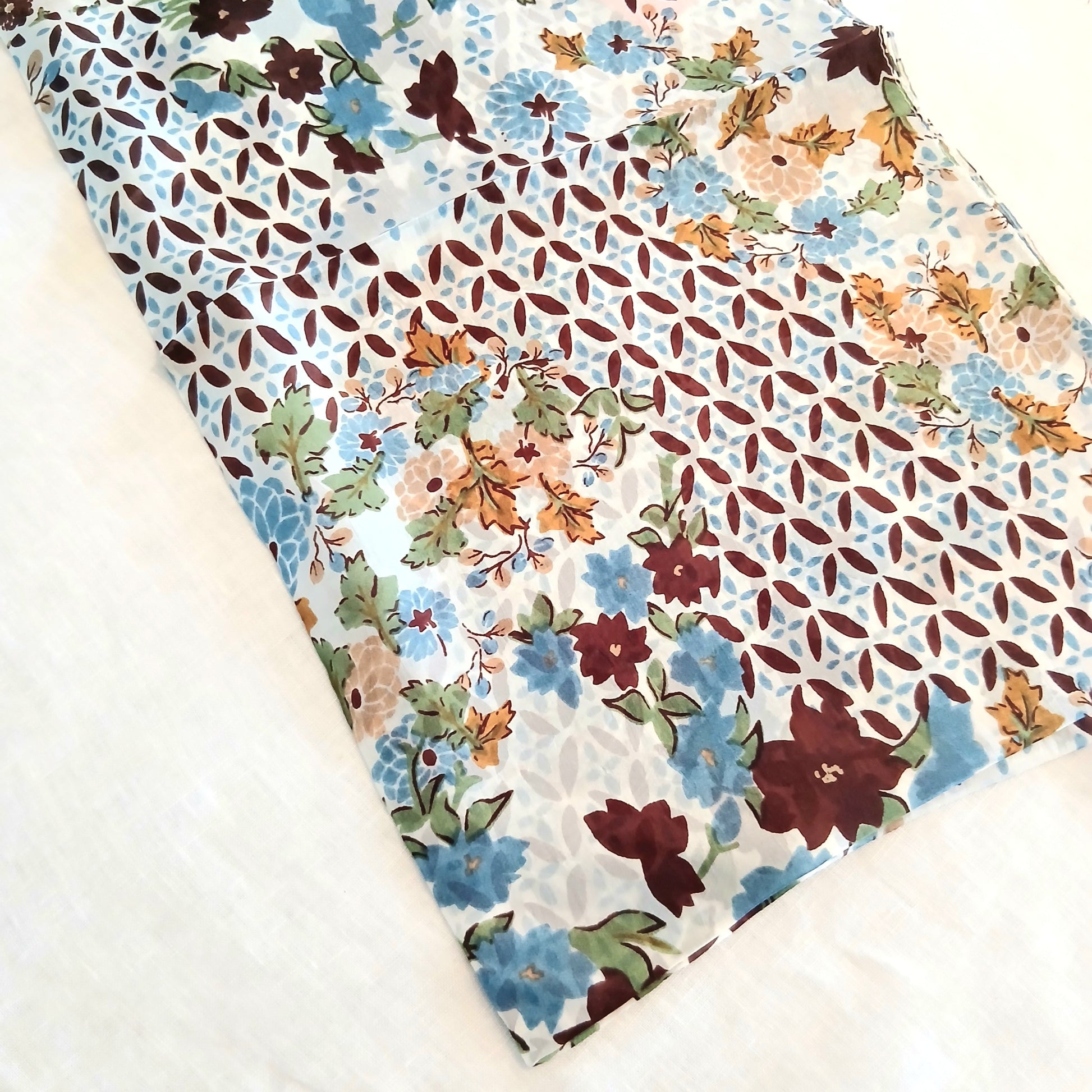 Silk Floral Scarf - Olive/Blue ZS-1019/L