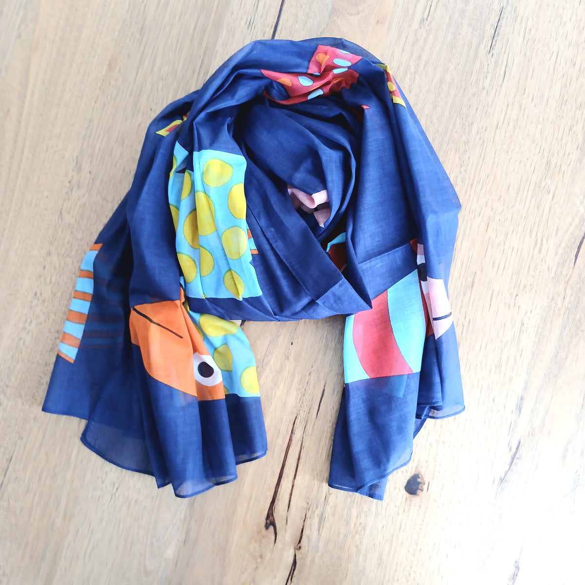 Blue Fish Cotton Scarf 64795