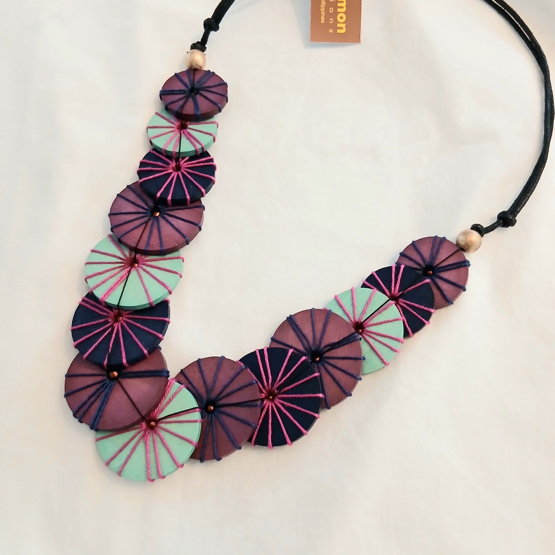 PRE-ORDER Layered and Embroidered Wooden Necklace N7-2006