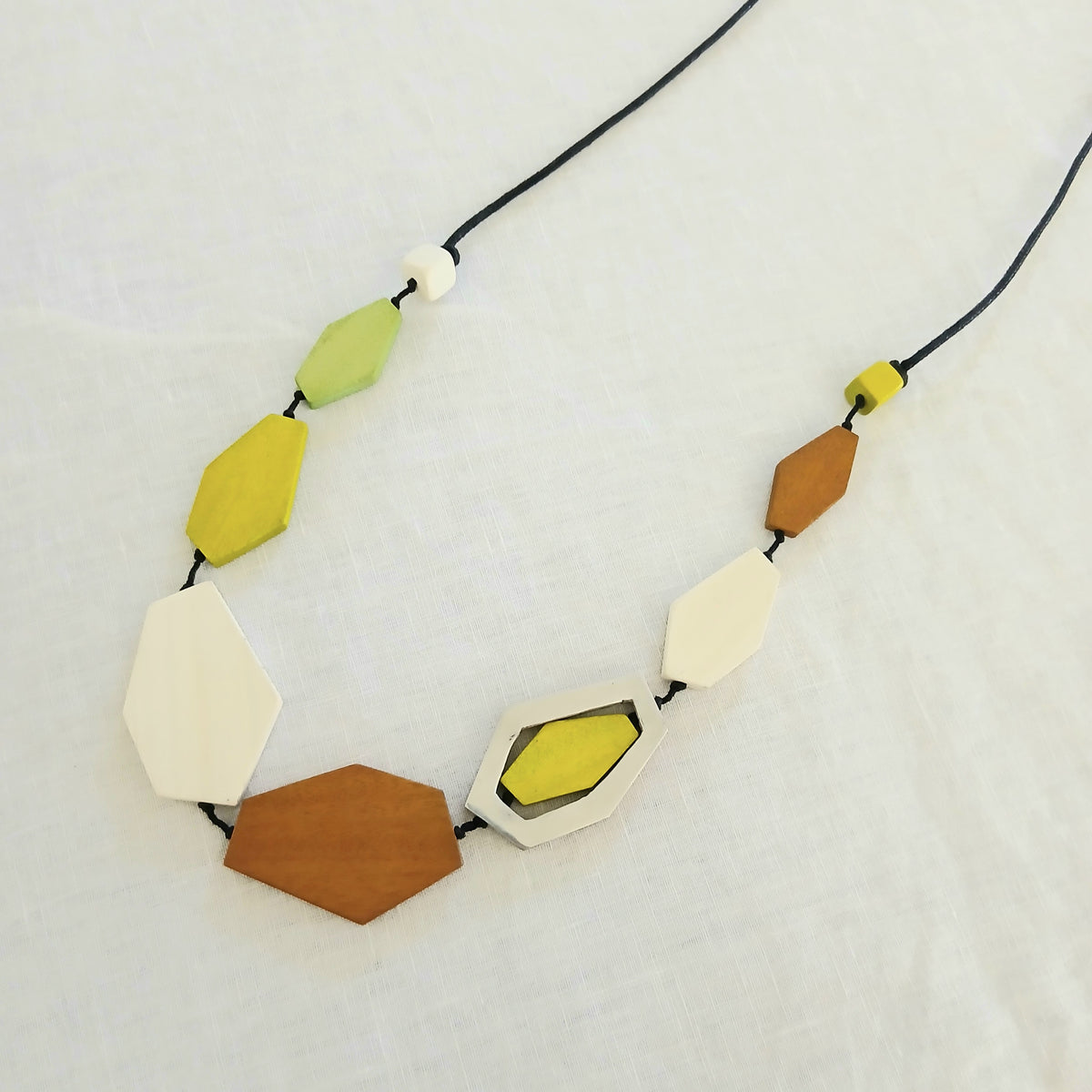 Diamond Shaped Wooden Beads and Silver N7-1346