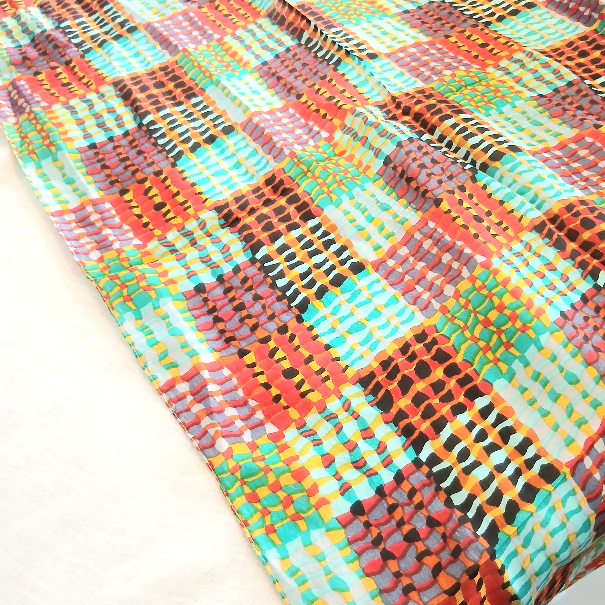 PRE-ORDER Pure Silk Scarf Lines and Squares Design Large PS-1090