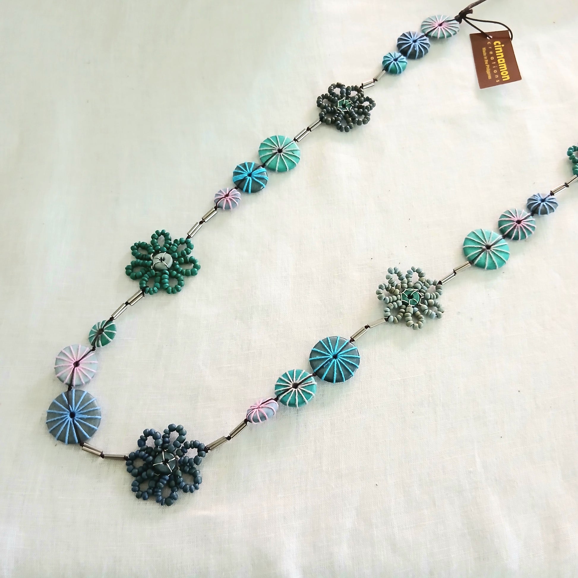 Floral and Embroidered Wooden Beaded Necklace N6-50