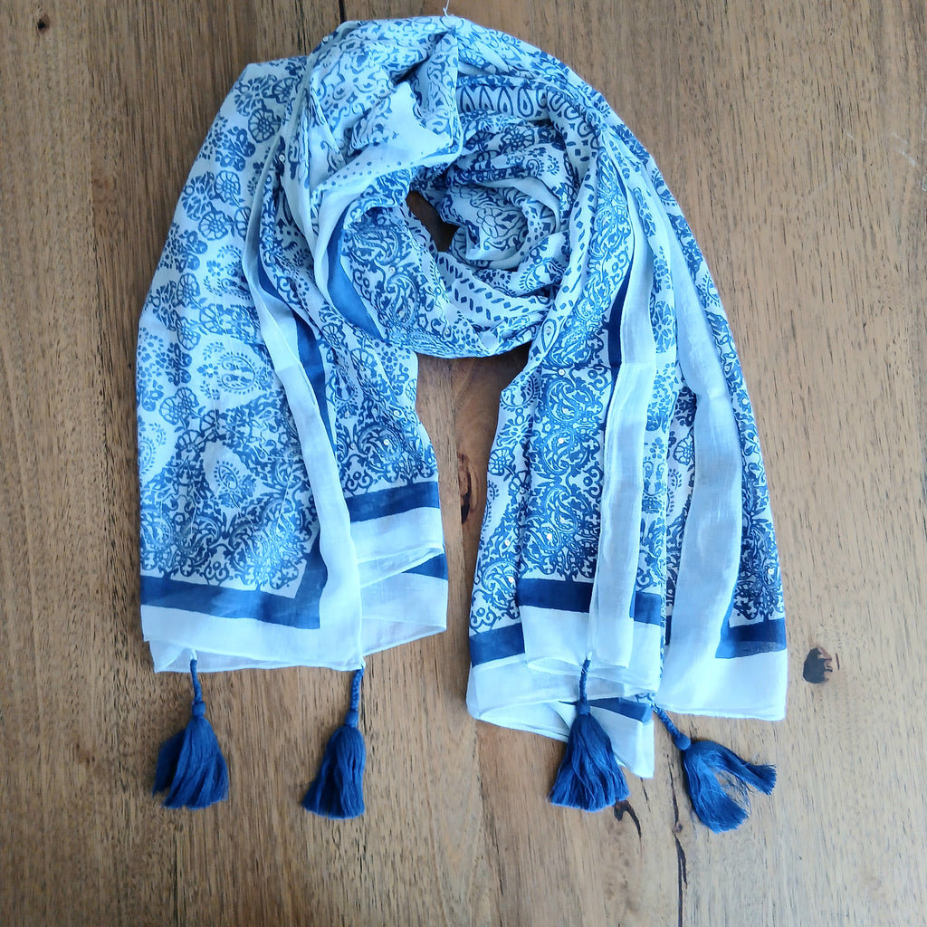 Cotton Scarf Fluo Indian Print with 4 tassels 52036