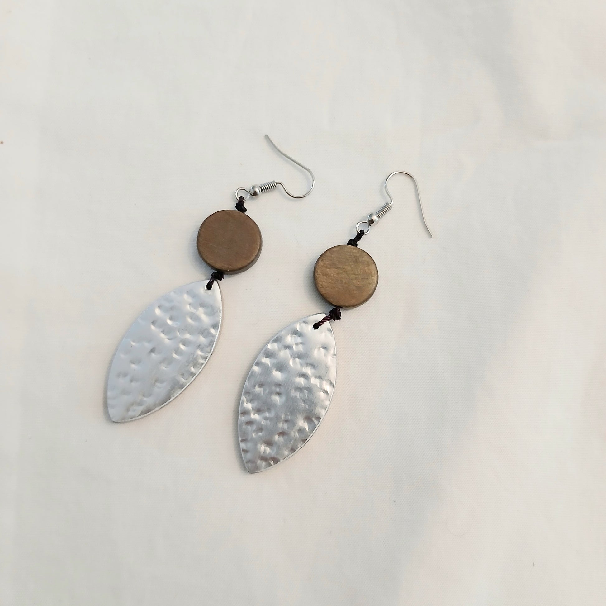 PRE-ORDER Earrings in Wood and Beaten Silver Leaf E7-2071WP