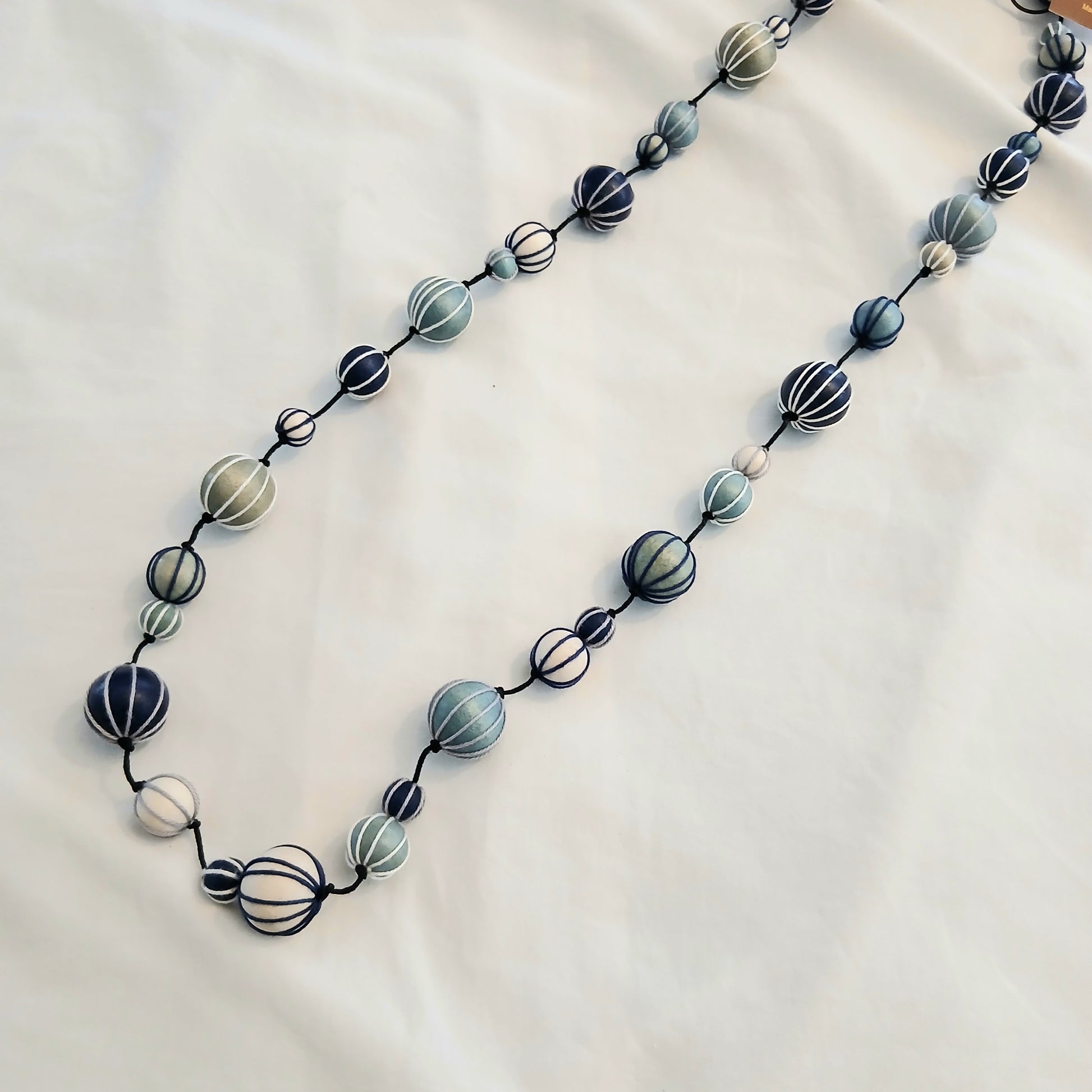 PRE-ORDER Embroidered Wooden Balls Long Necklace N7-1626ACL