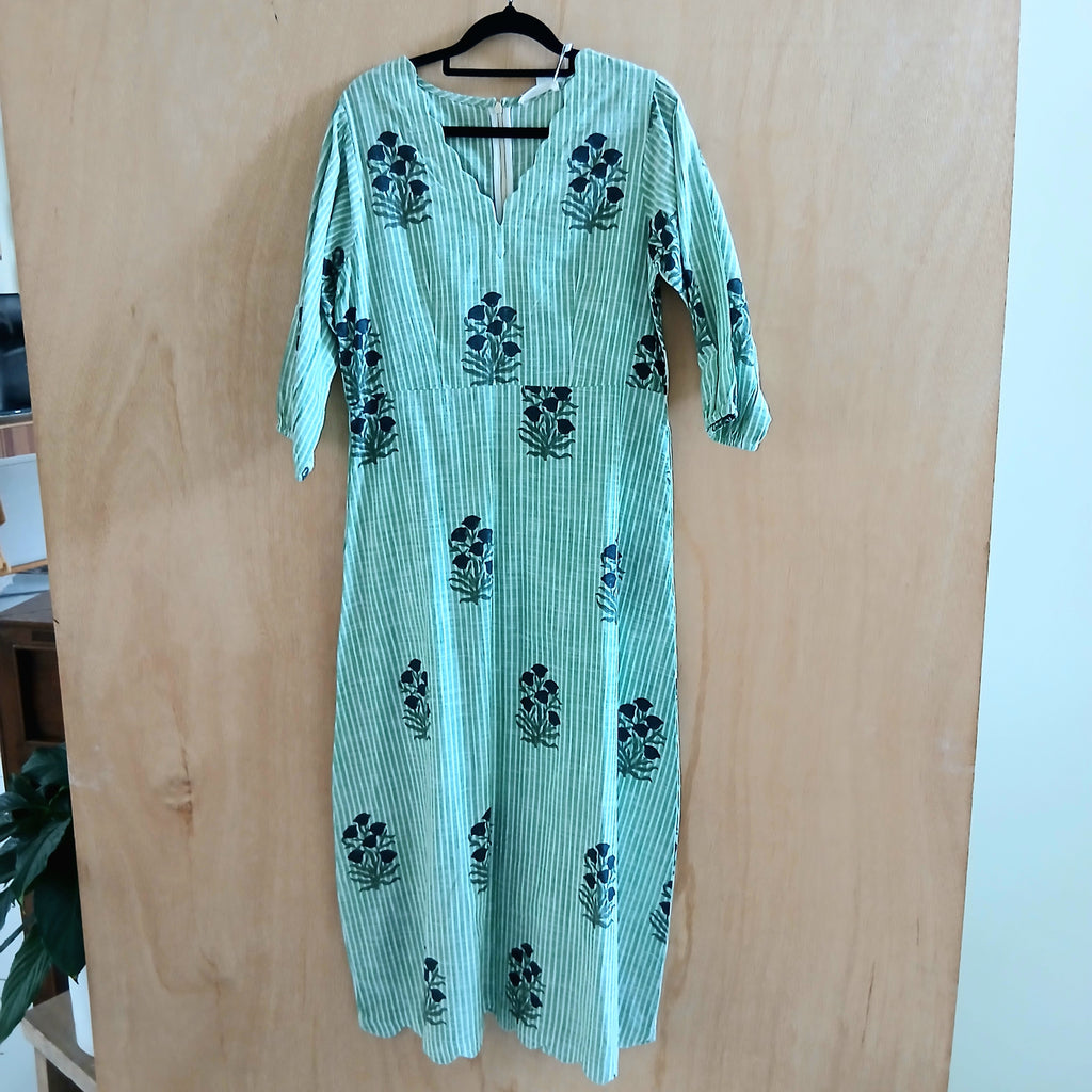 Pure Cotton Gardenia Green Stripe Dress