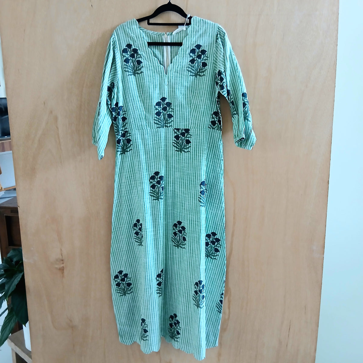 Pure Cotton Gardenia Green Stripe Dress