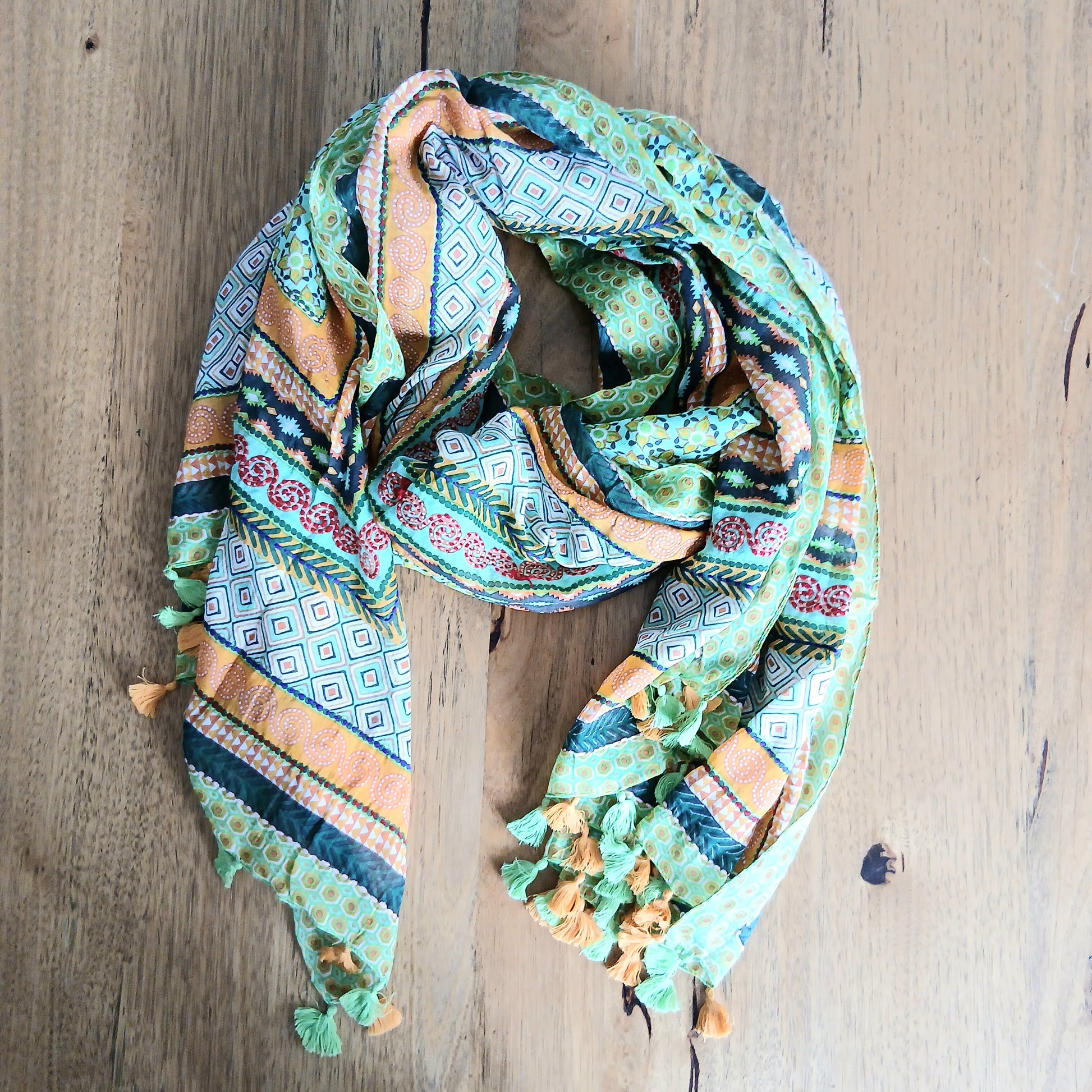 Cotton Scarf Embroidered and Tassels - 66208