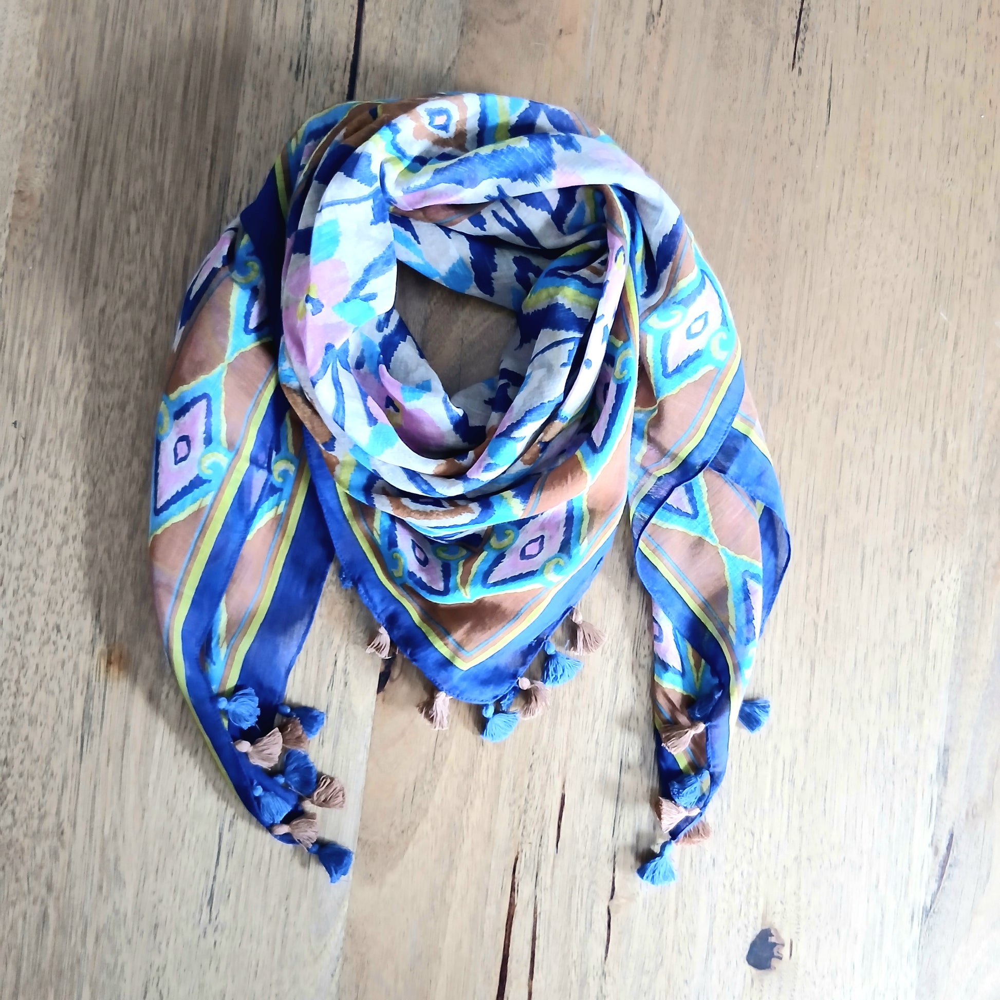 Flowery Cotton Scarf with Tassels 66019