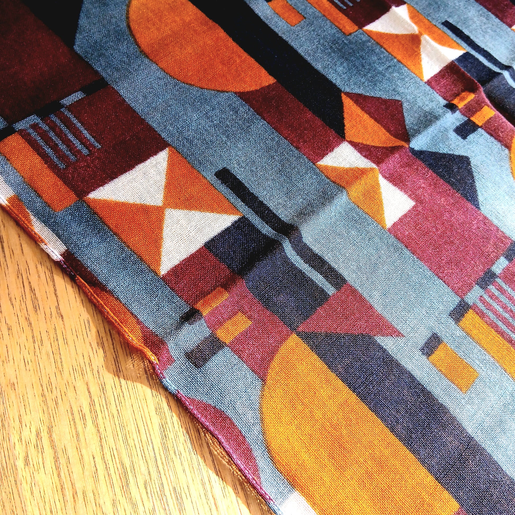 Merino Wool Patterned Scarf - Blue/Orange Print YASH-620