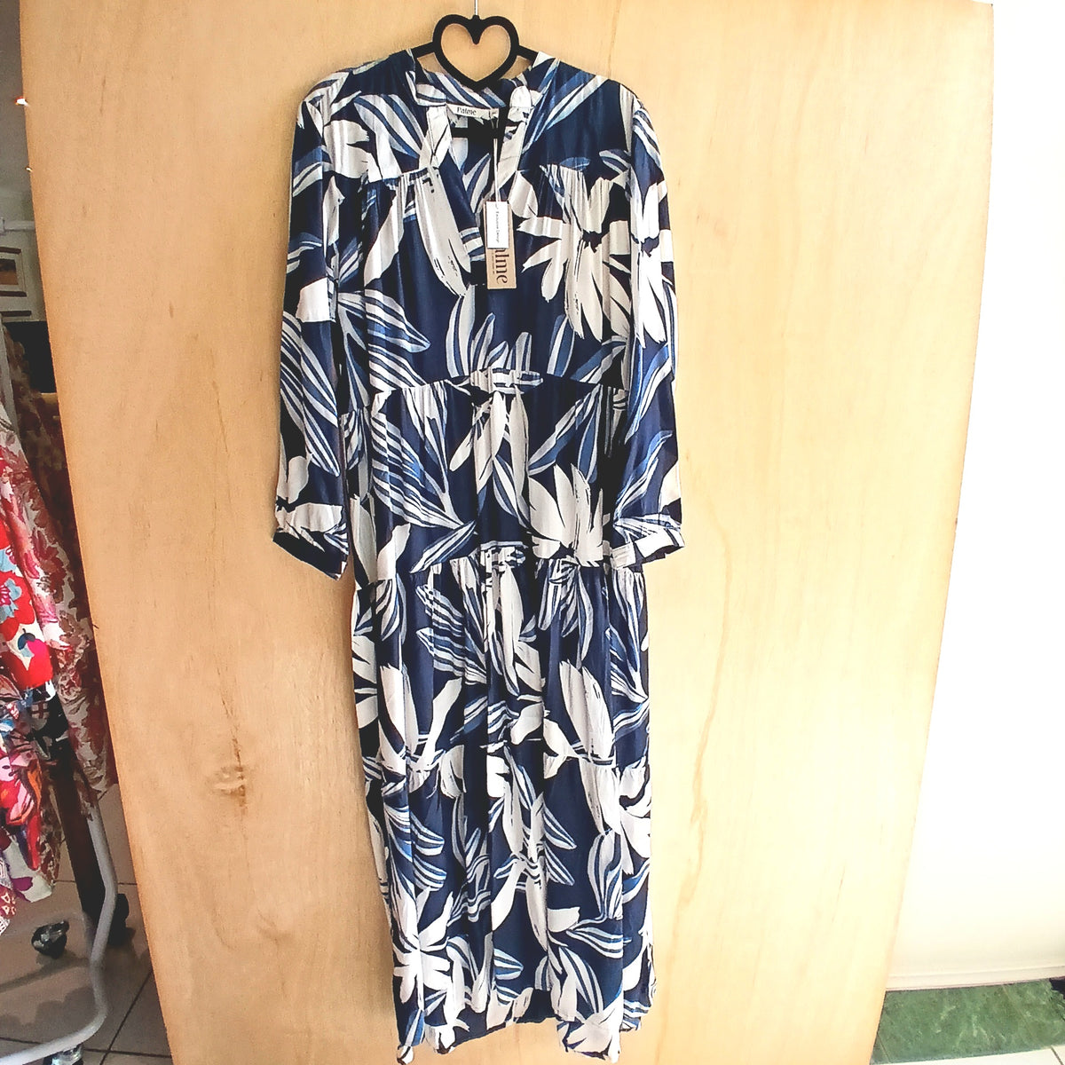 Long Viscose Dress with Long Sleeves 67192 Blue Sample