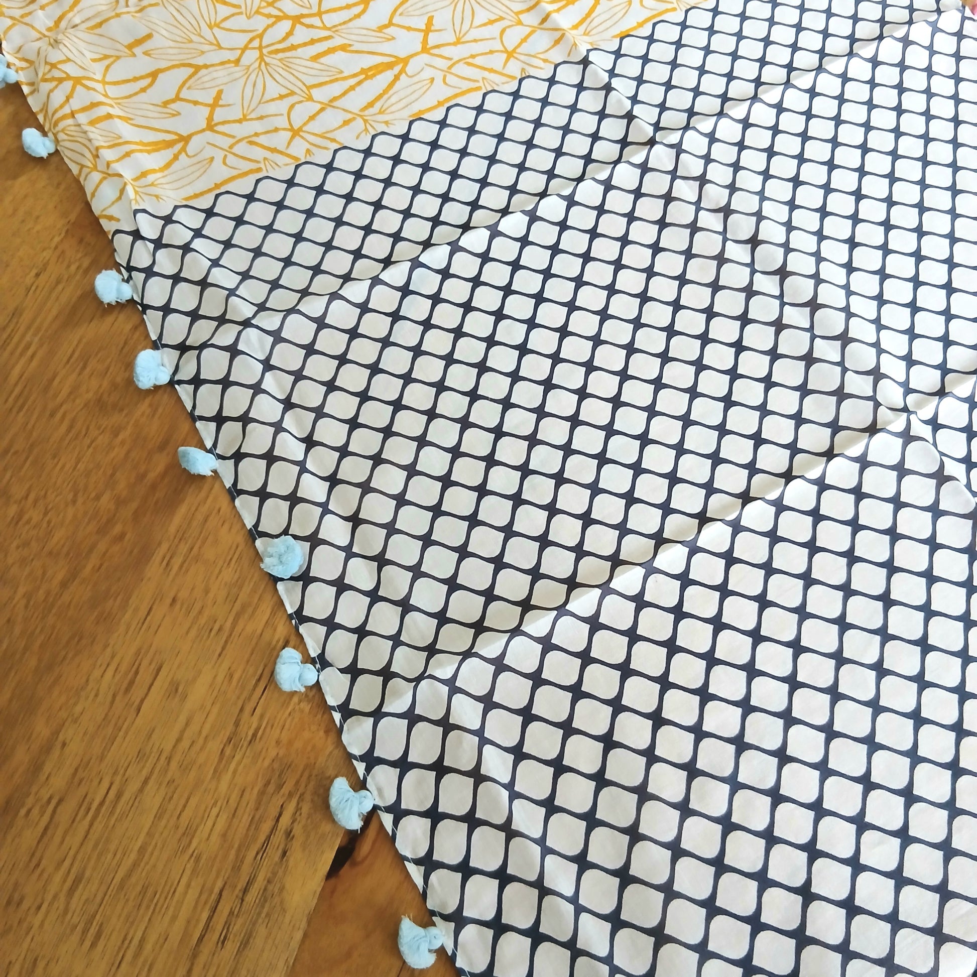 Multi Patterned Cotton Scarf with Pom-Poms Yash-303