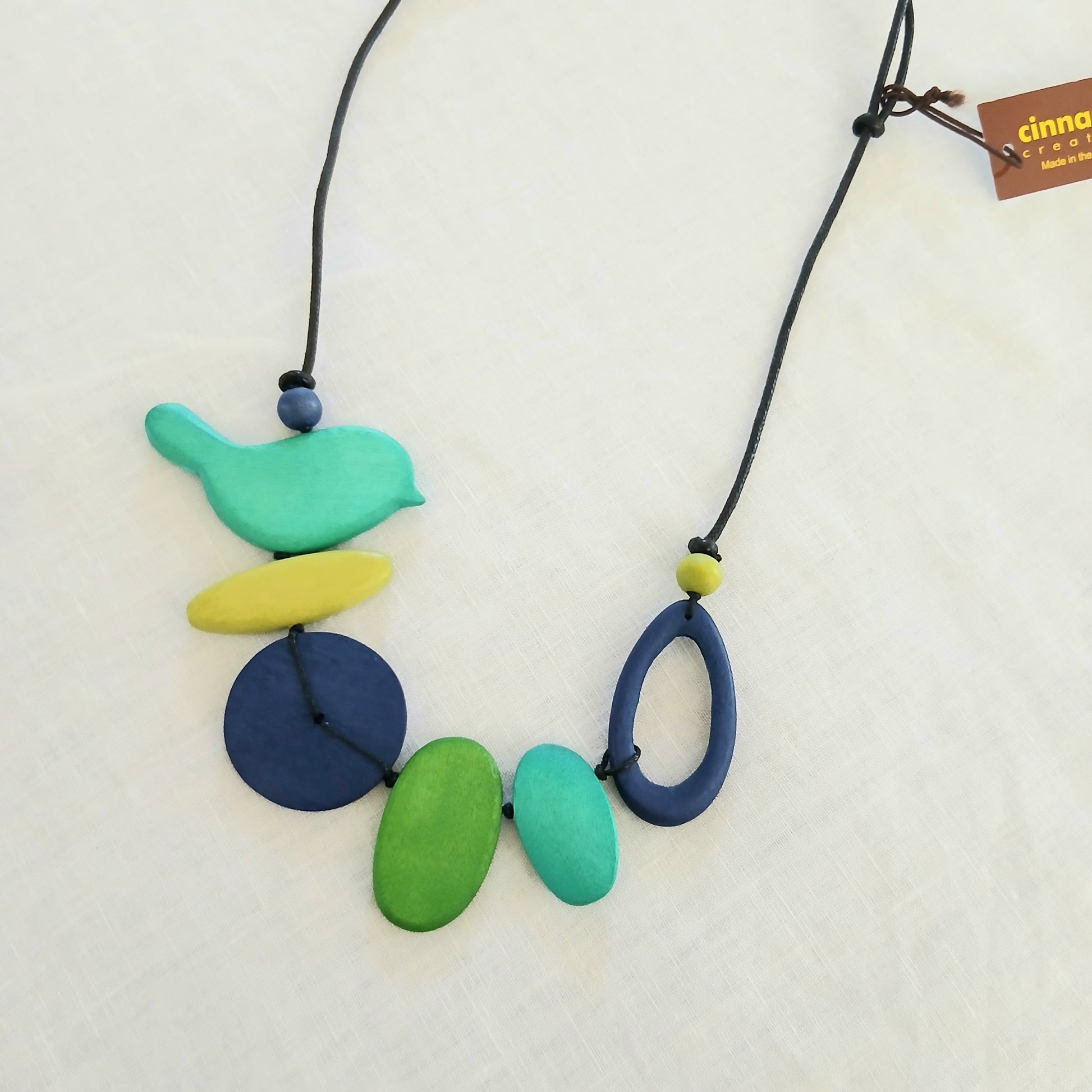 PRE-ORDER Little Birdie and Oval Wooden Beaded Necklace N7-1479