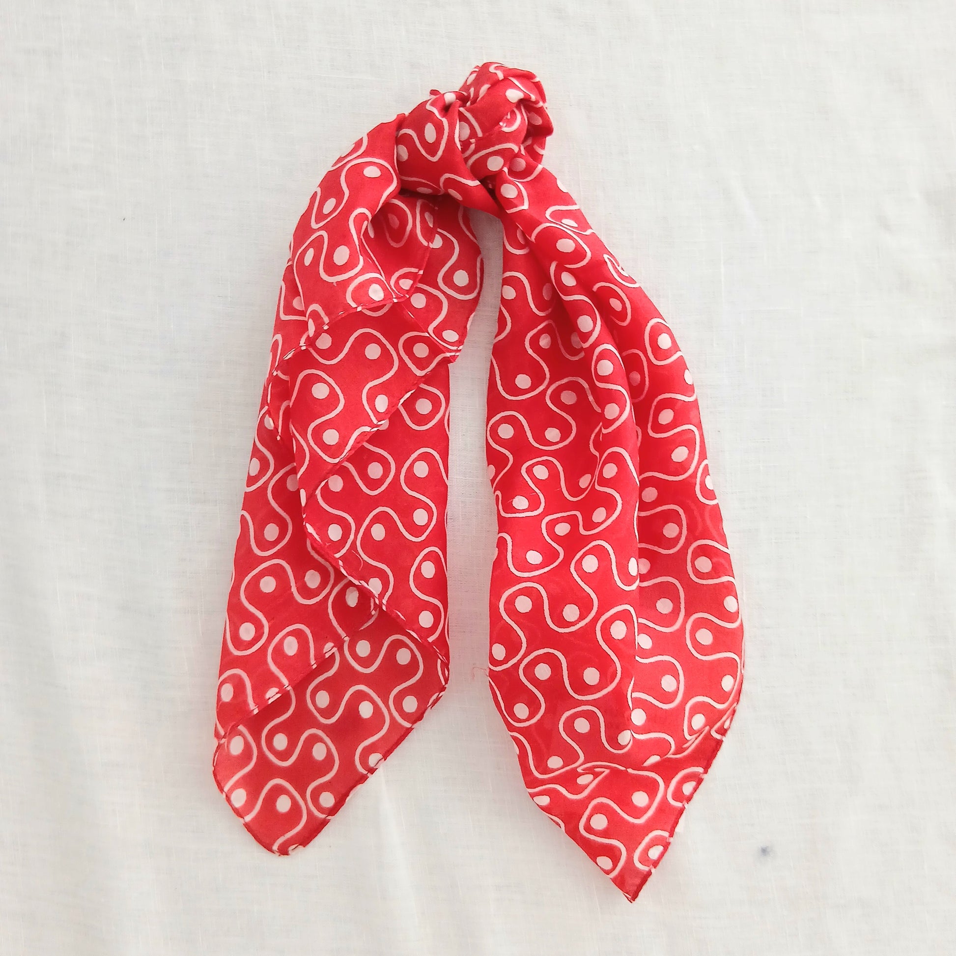 Pure Silk Scarf Circles and Lines Necktie TS-1120 Red Swirls
