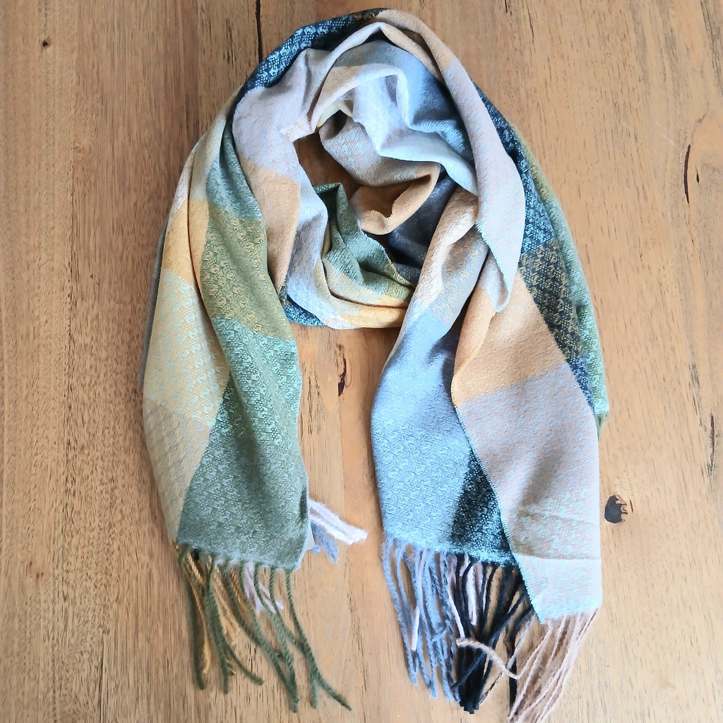 Block Print Scarf with Tassels 332394
