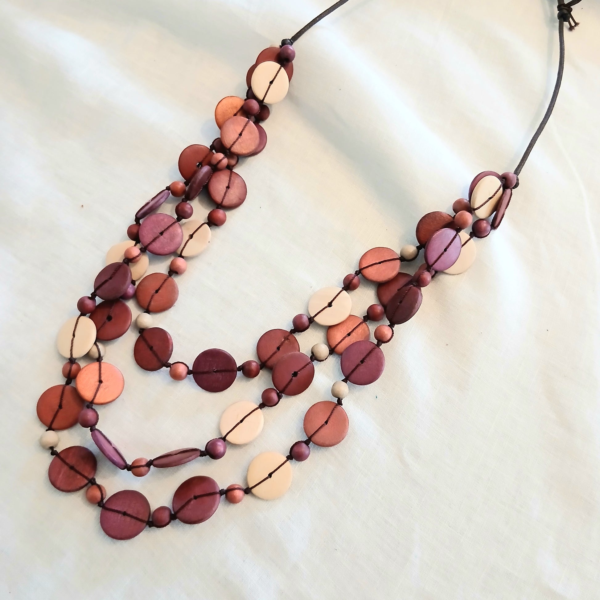 Whimsical Light Layered Wooden Beaded Necklace N6-4977