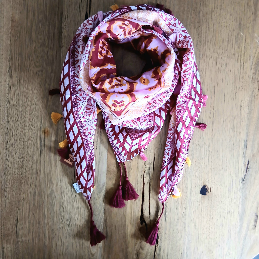 PRE-ORDER Cotton Square Ethnic Strips Print and Pompom 53297
