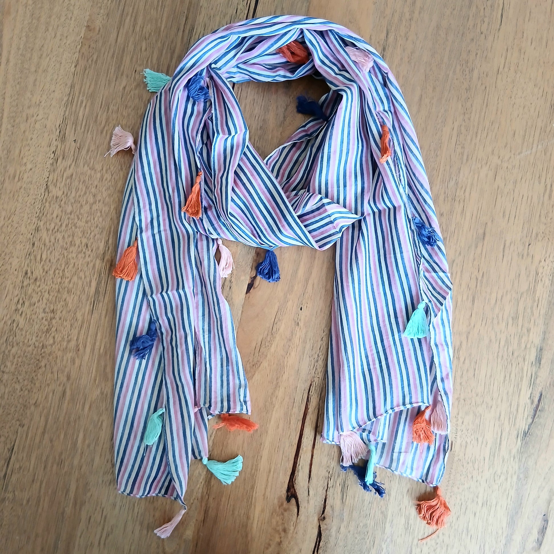 Pom Pom Striped Cotton Scarf - SC-1804/5/6