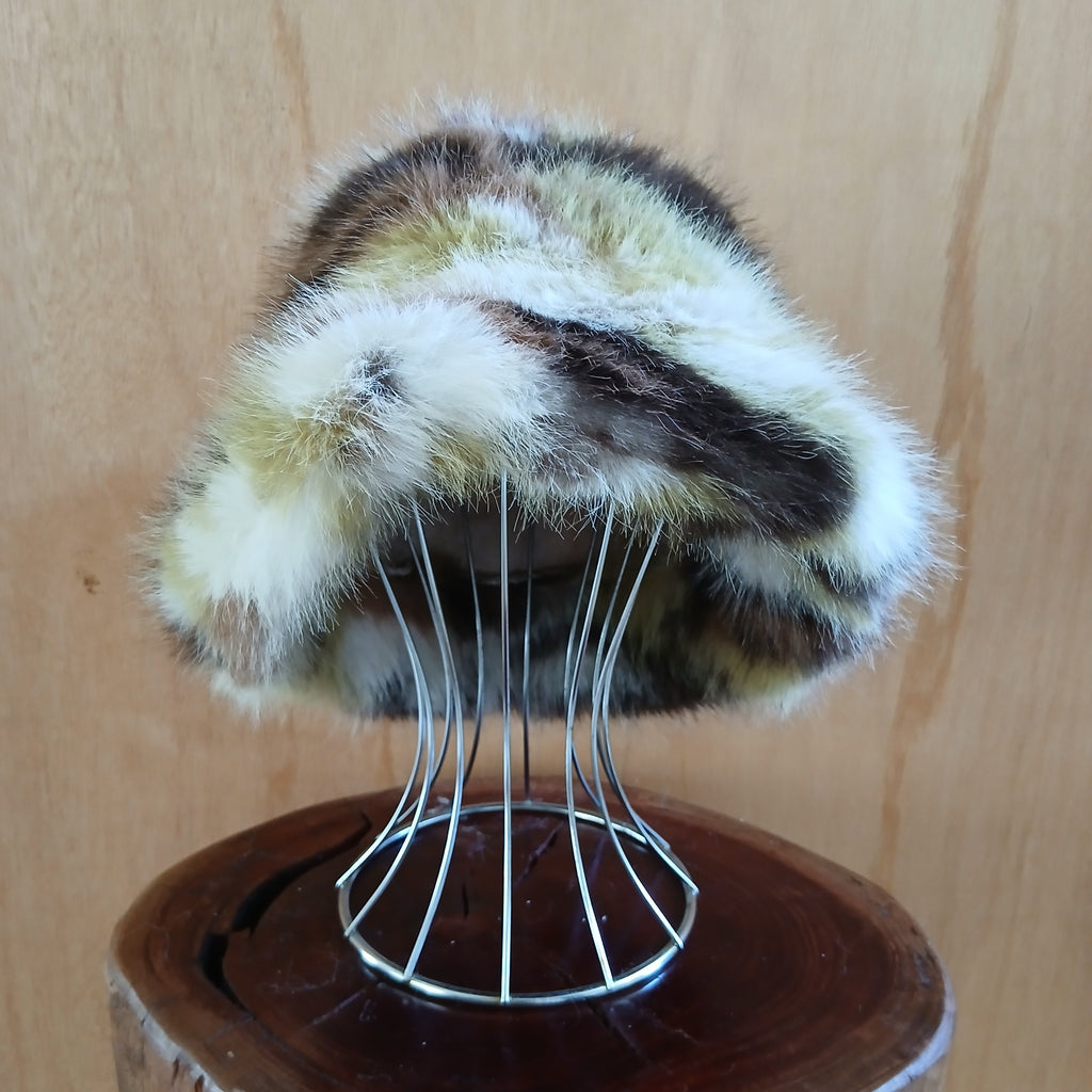 Fluffy Faux Fur Bucket Hat Mixed Print 7522