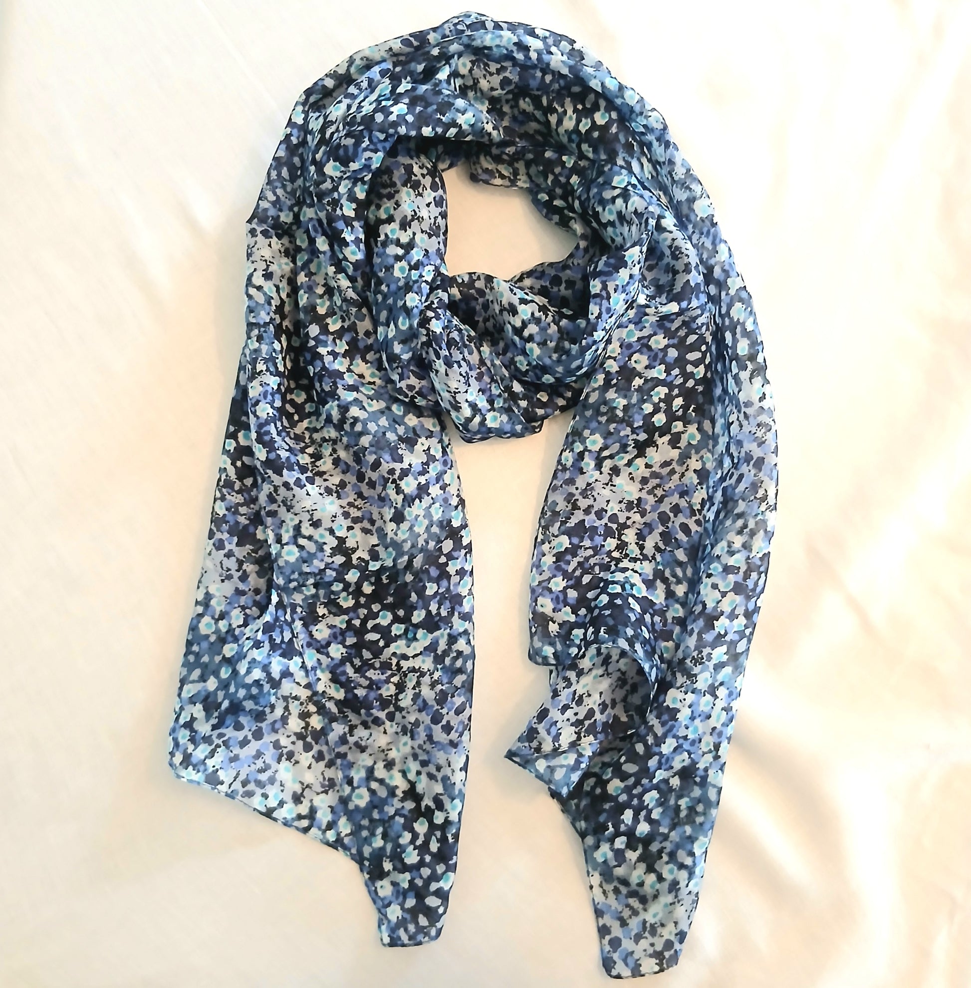 PRE-ORDER Pure Silk Scarf Small Flower Field Blue Design Large PS-1094