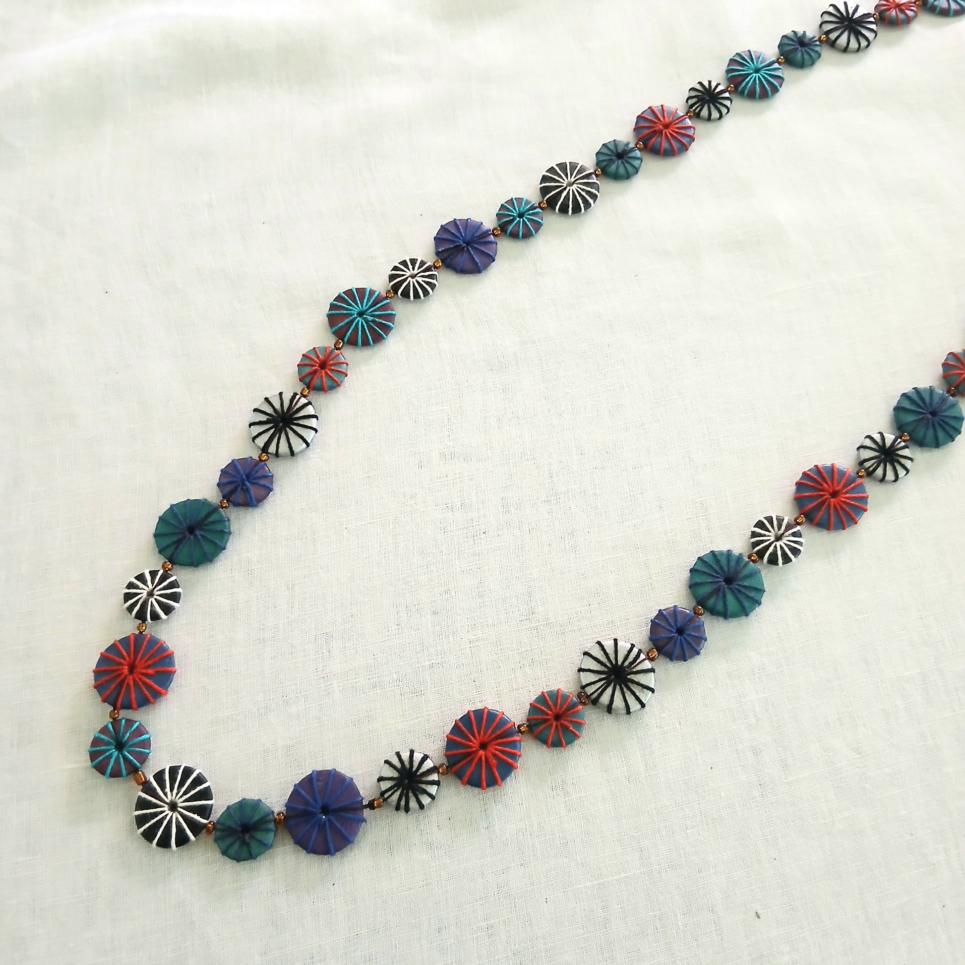 Long Embroidered Wooden Beaded Necklace N6-190CTPB