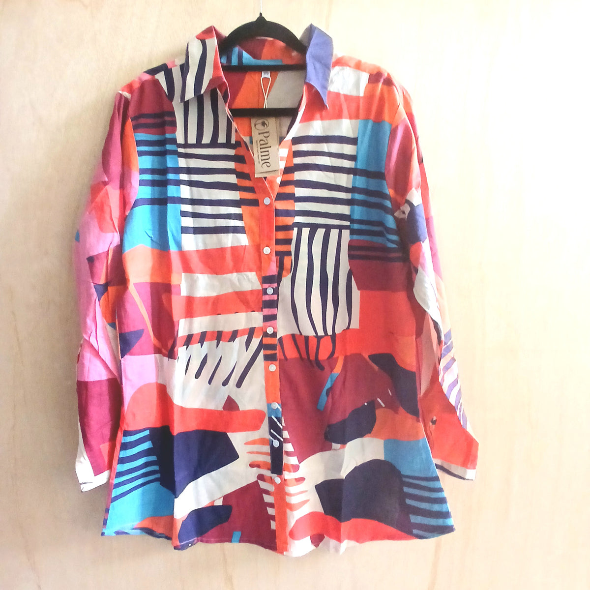 V-Neck 3/4 Sleeves Printed Cotton Shirt 67012 Sample