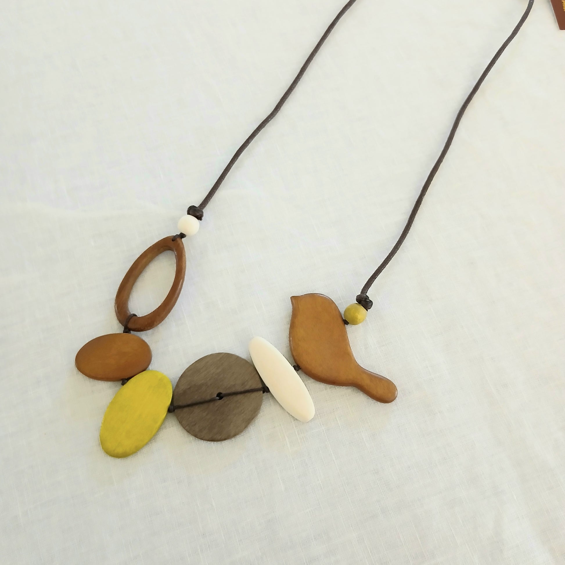 PRE-ORDER Little Birdie and Oval Wooden Beaded Necklace N7-1479