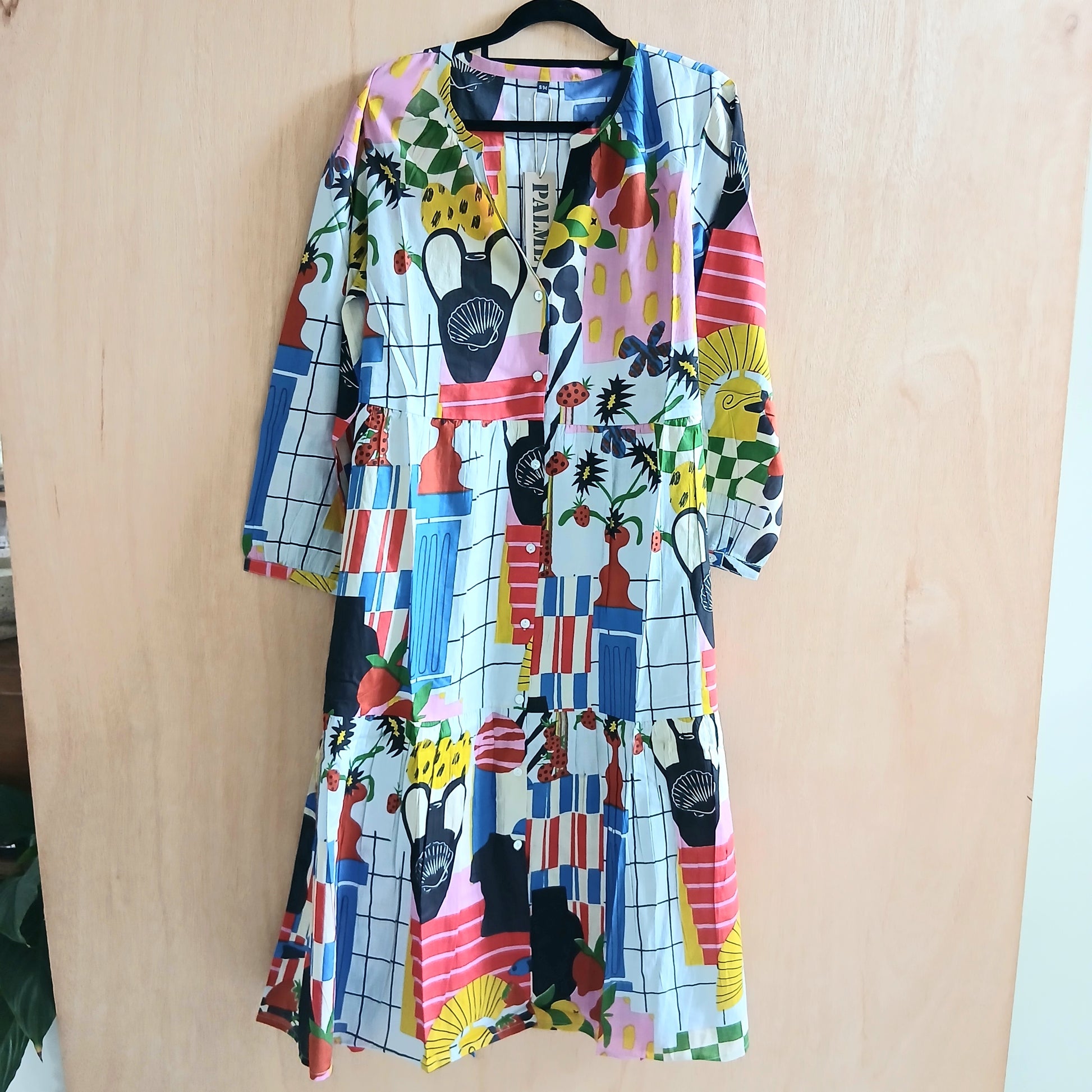 Colourful and Bold Artistic Work Dress with Buttons 66151