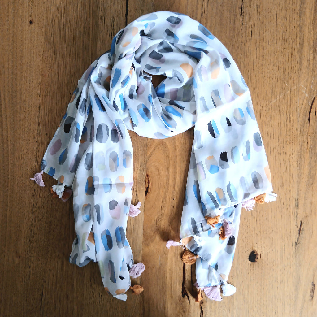 Viscose Printed Scarf with Tassels - 14882