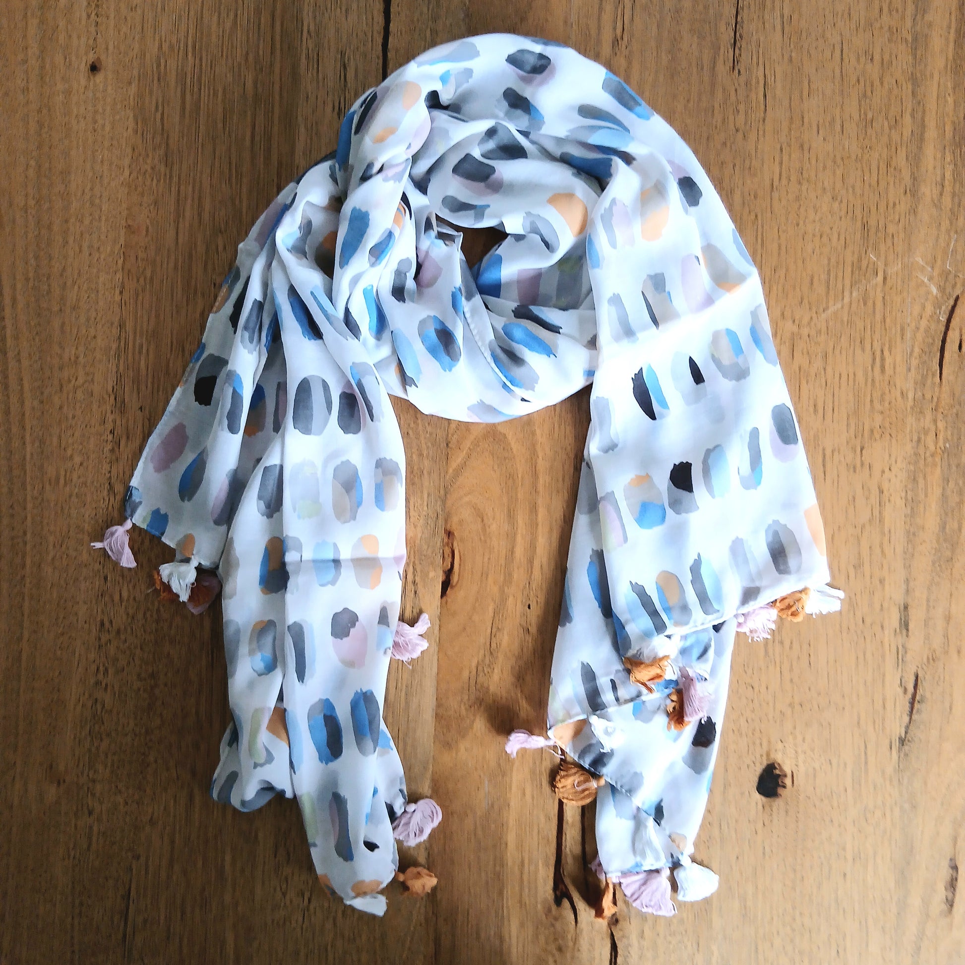 Viscose Printed Scarf with Tassels - 14882