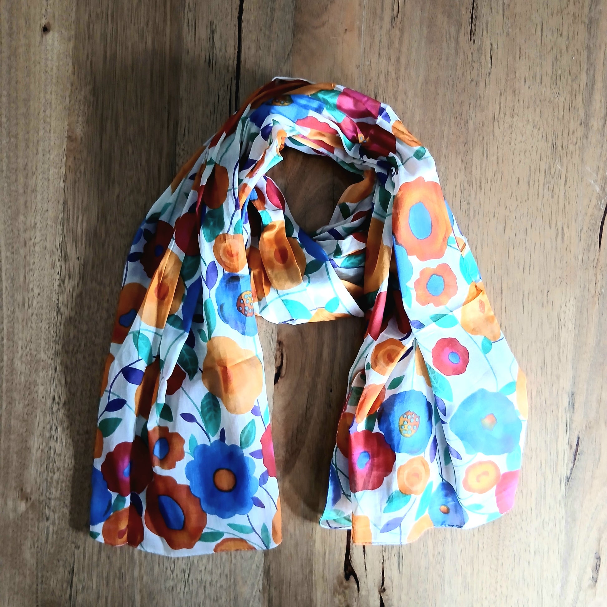 PRE-ORDER Leaves and Poppy Cotton Scarf 67128