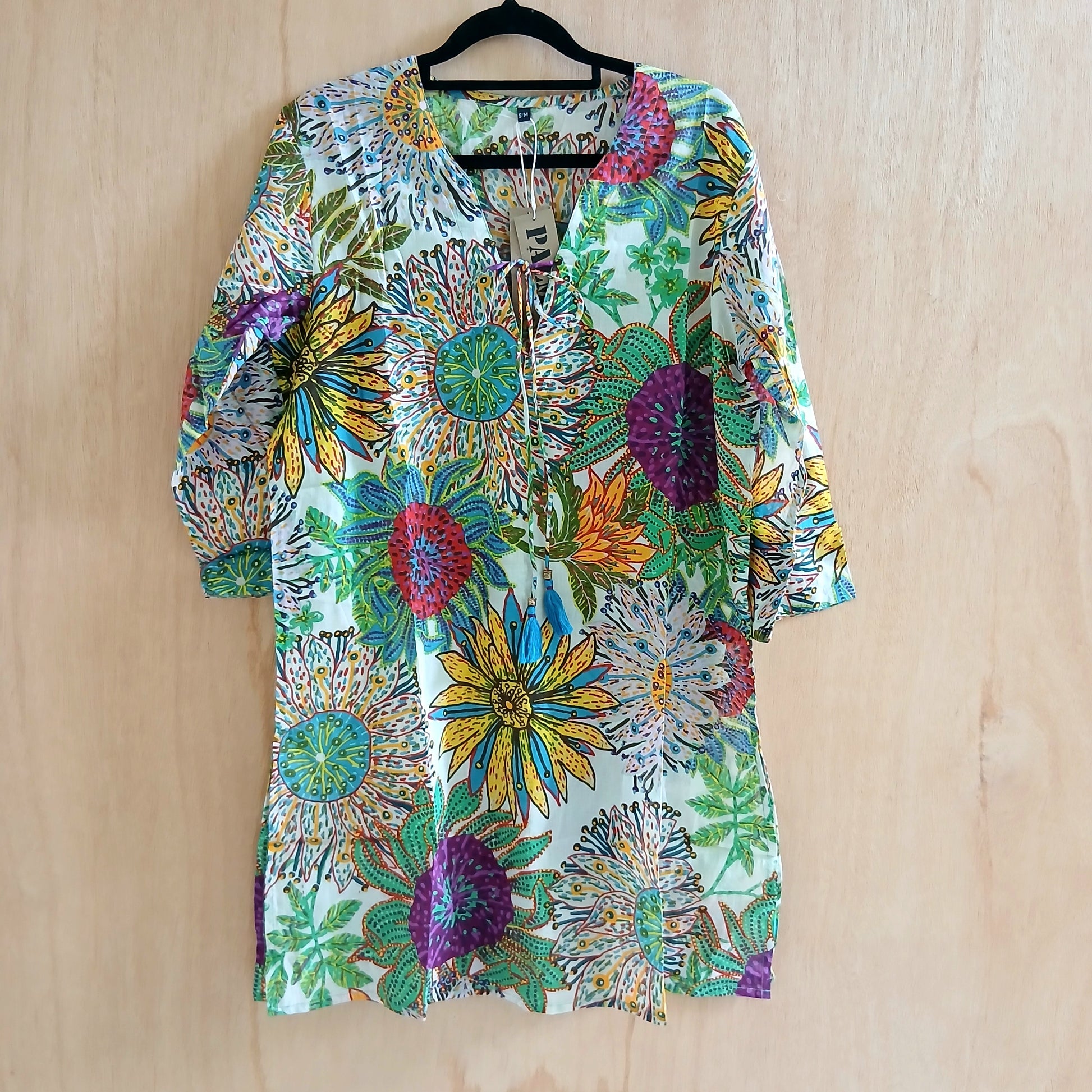 Abstract Sunflower Over-sized Cotton Shirt 65945