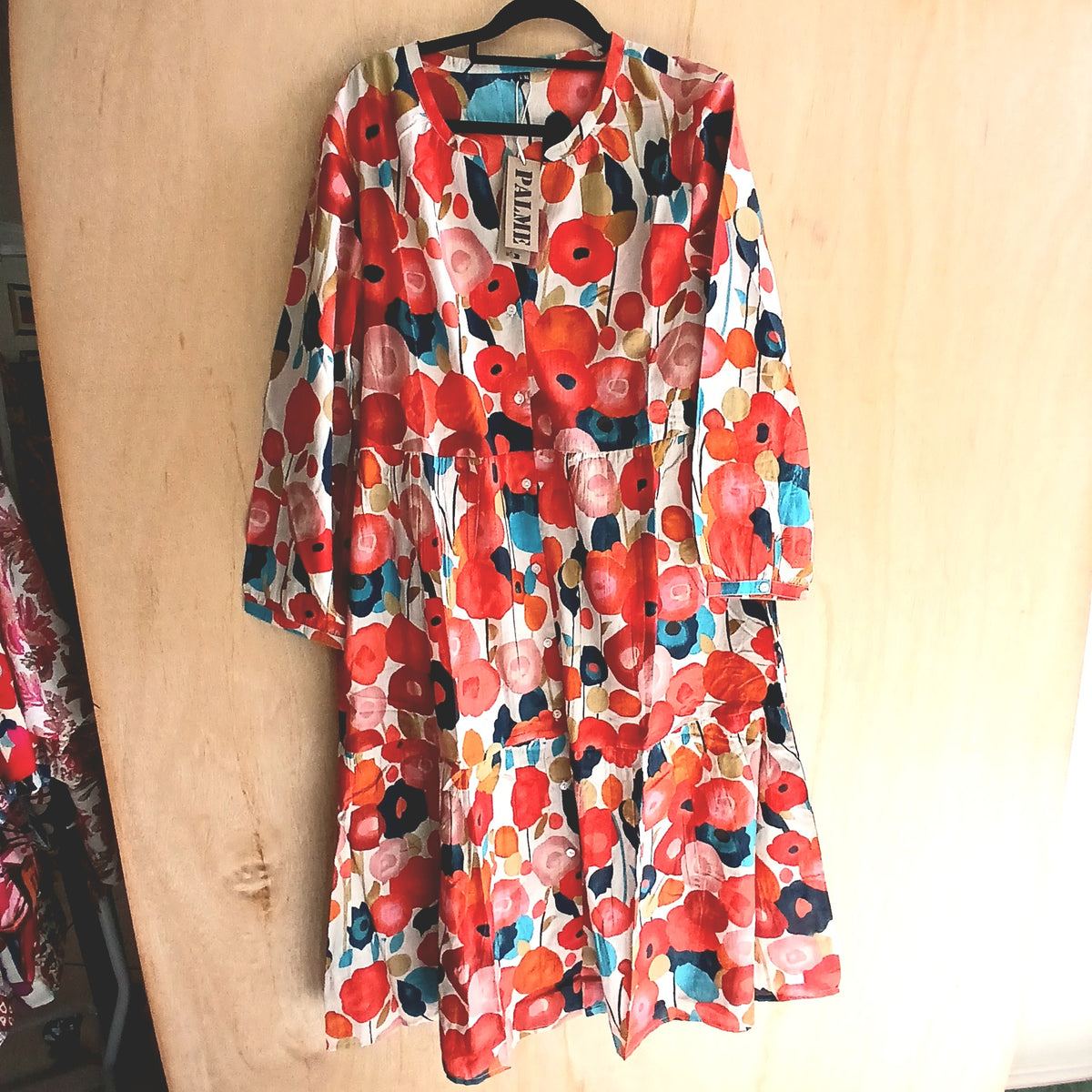 Cotton V-Neck Short Dress 66152 Orange Poppy