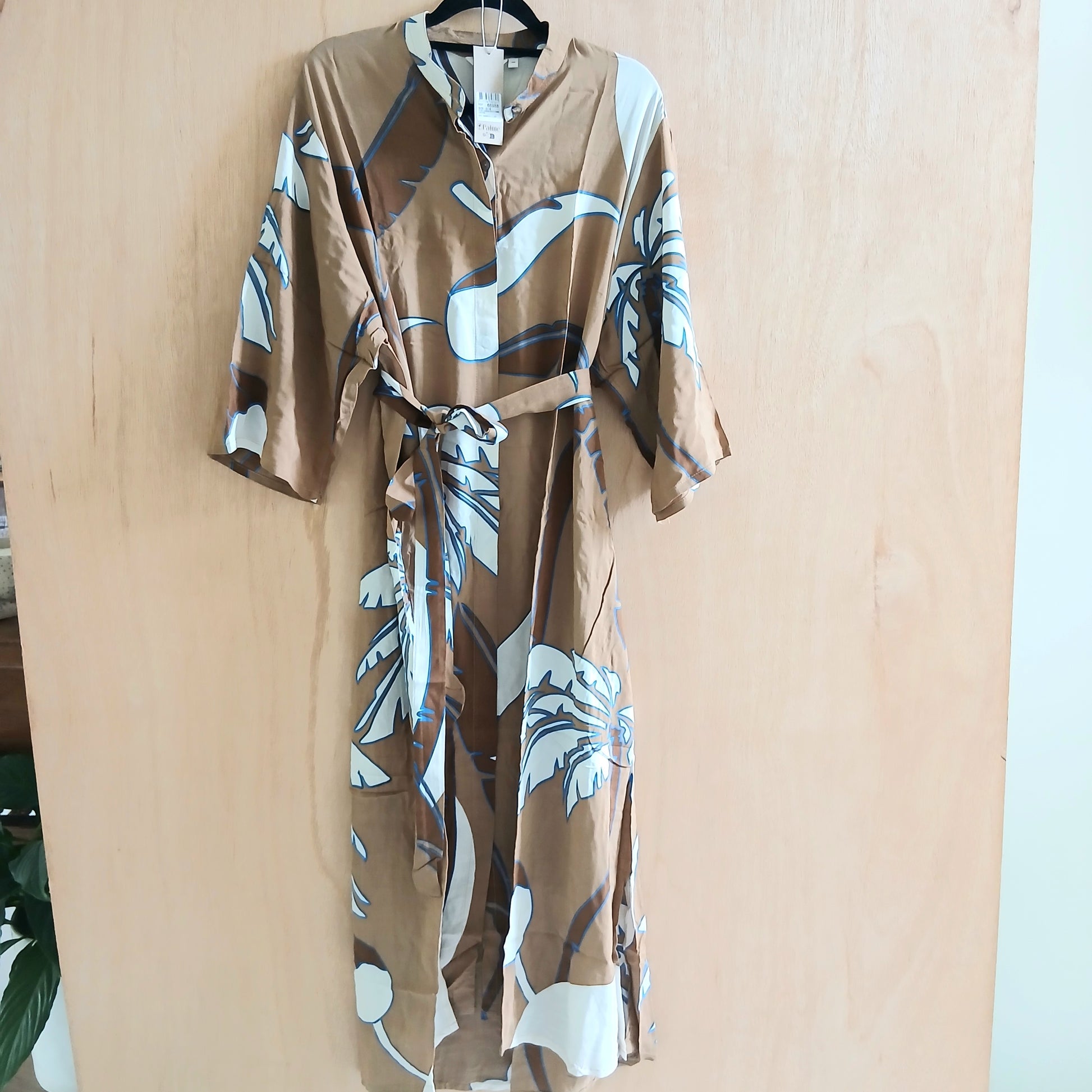 Long Viscose Summer Dress with Sleeves and Buttons 66988 Camel