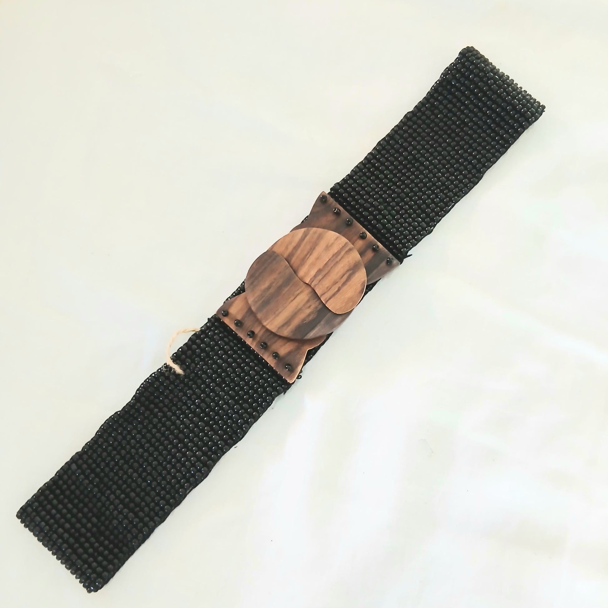 Plain Pearl Belt with Wooden Buckle - Waist Belt 36718