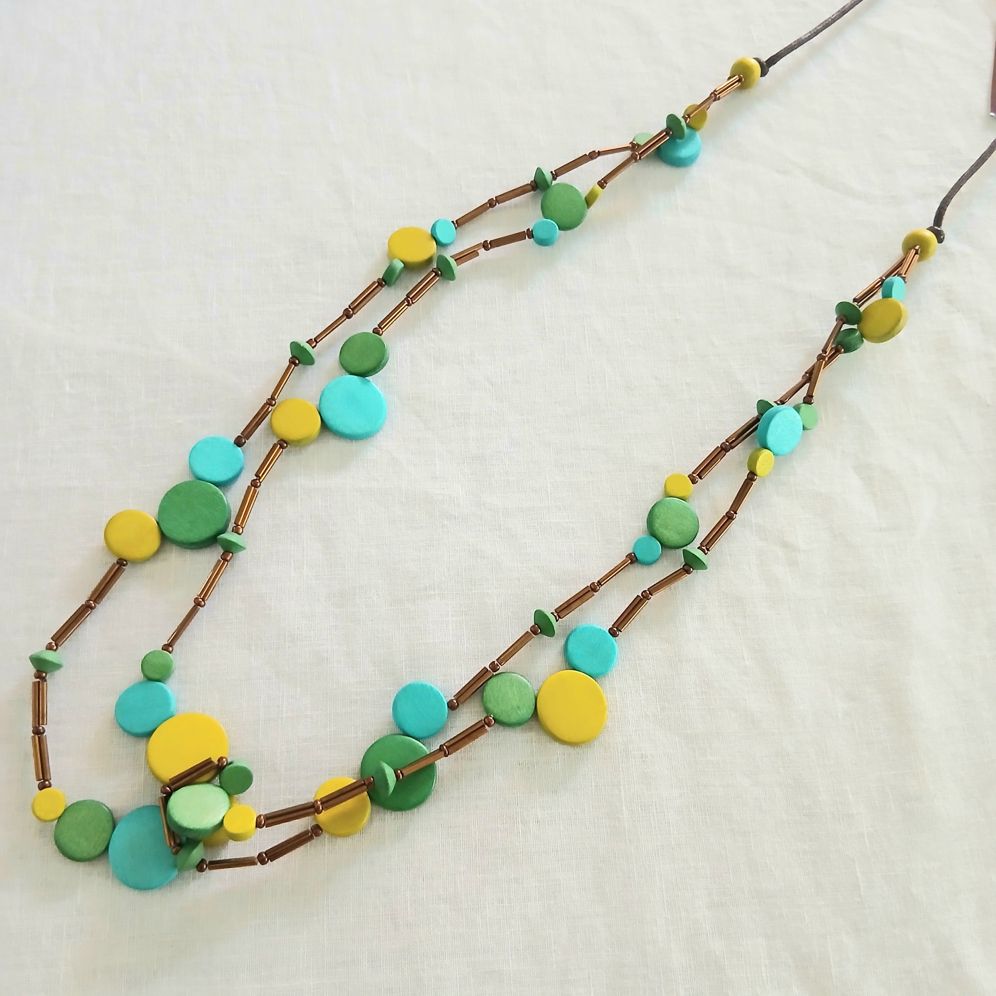 PRE-ORDER Wooden Circles Beaded Necklace Multi-Coloured N7-1403