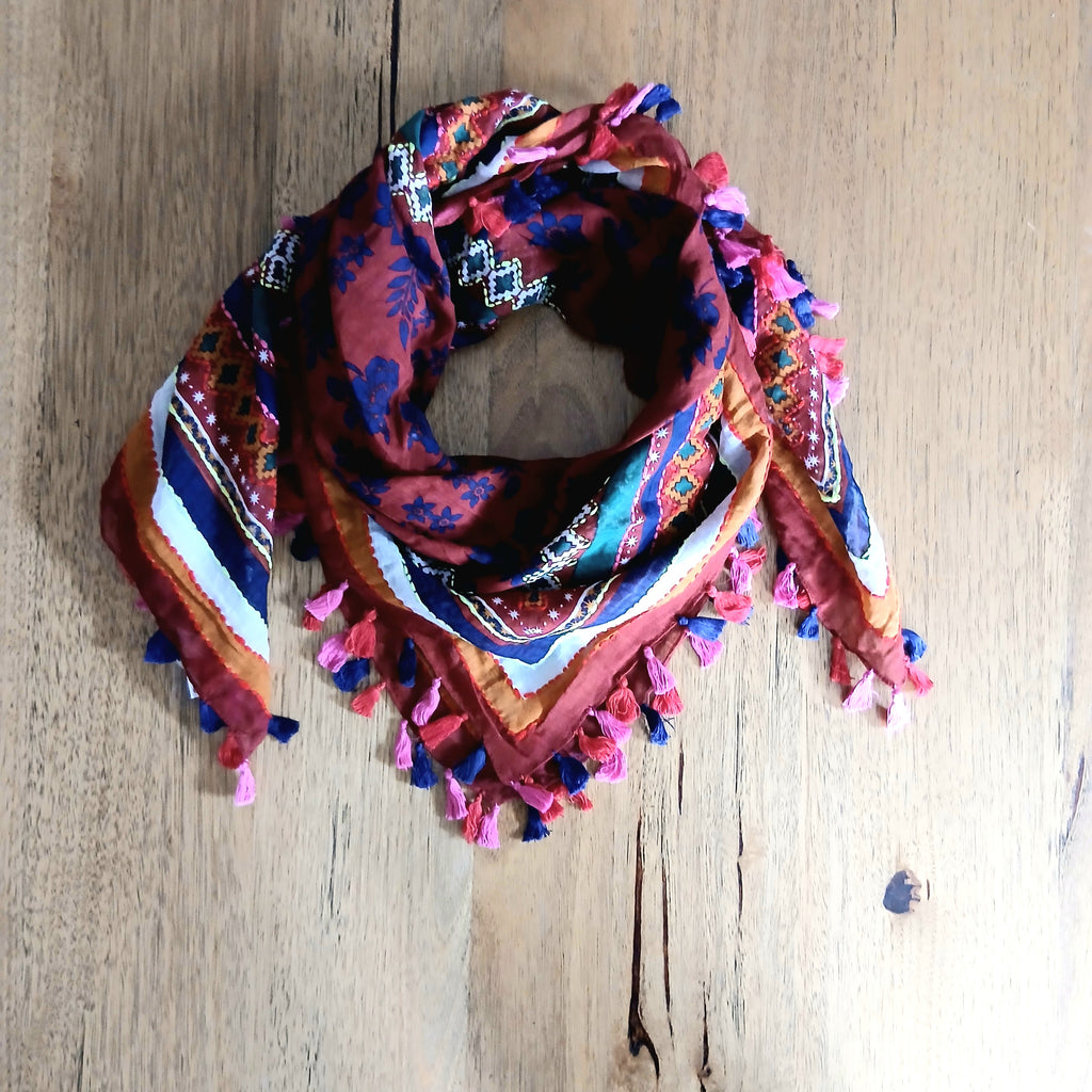 PRE-ORDER 2-Tone Cotton Embroidered Scarf 60532
