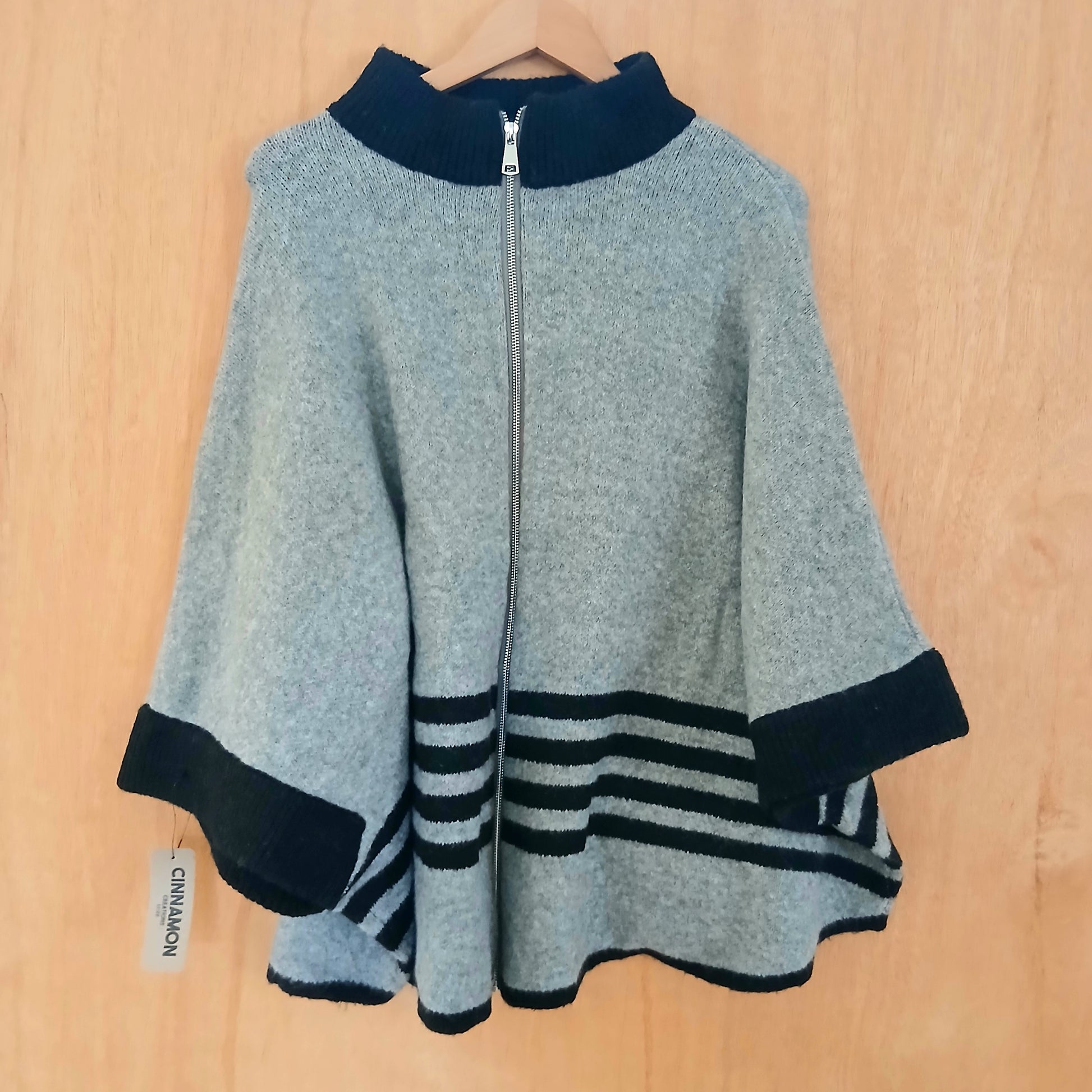 PRE-ORDER Poncho with Zip and Stripes 332768
