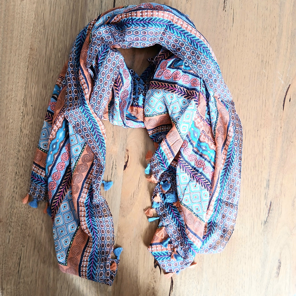 Cotton Scarf Embroidered and Tassels - 66208