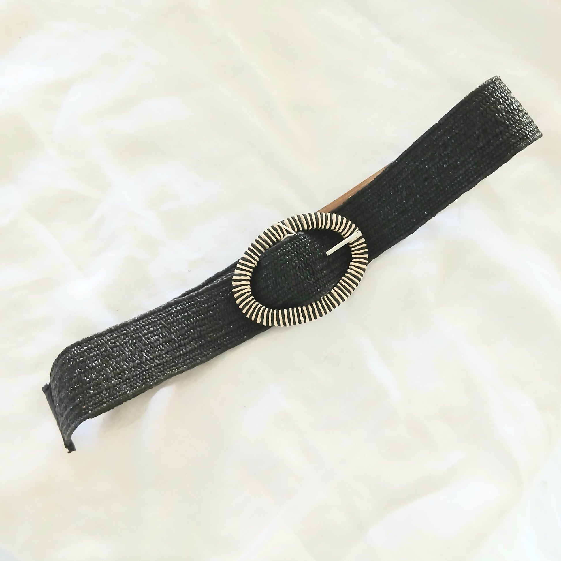 Elastic Belt with Oval Ribbed Buckle - 65501