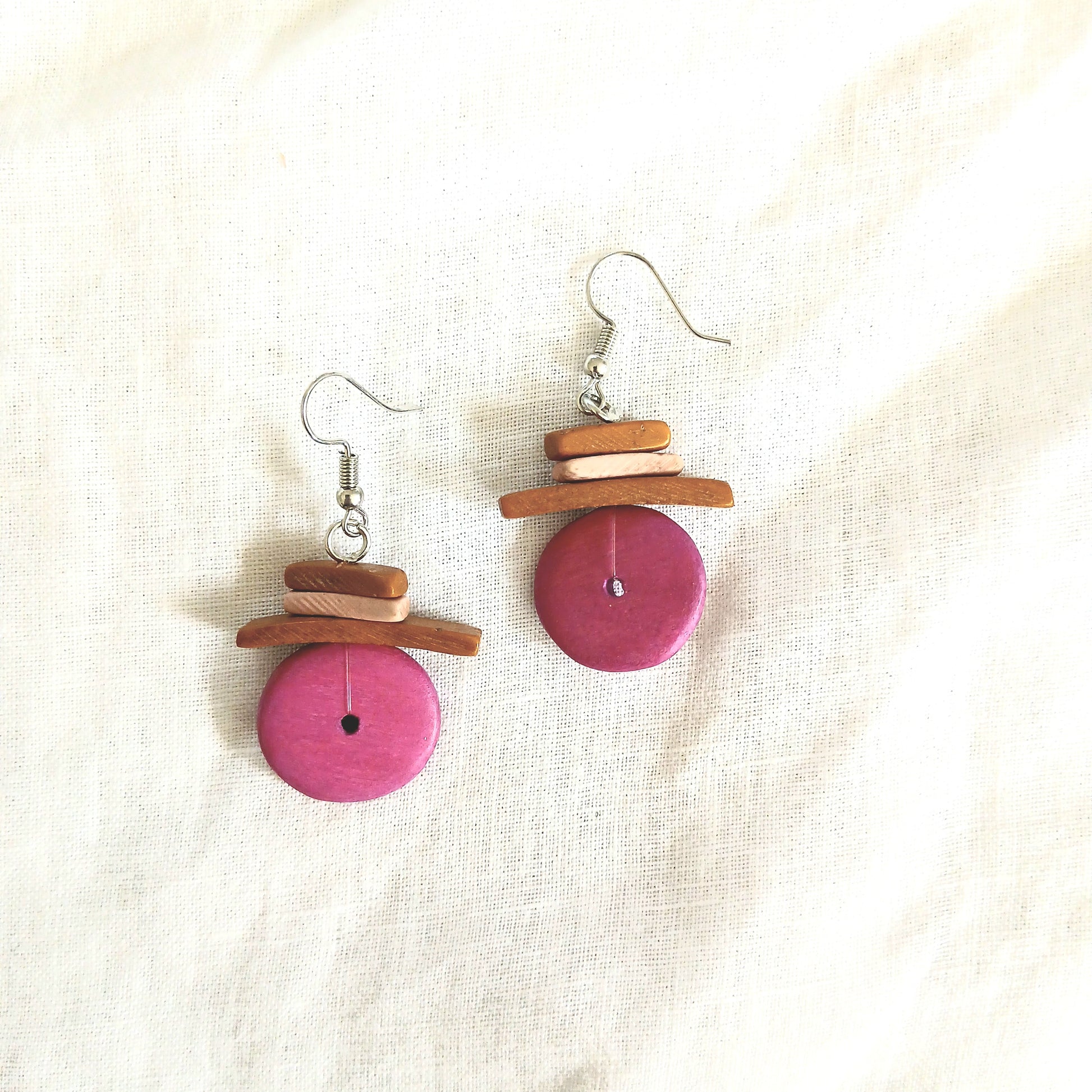 PRE-ORDER Wooden Hat Beaded Earrings E7-1475