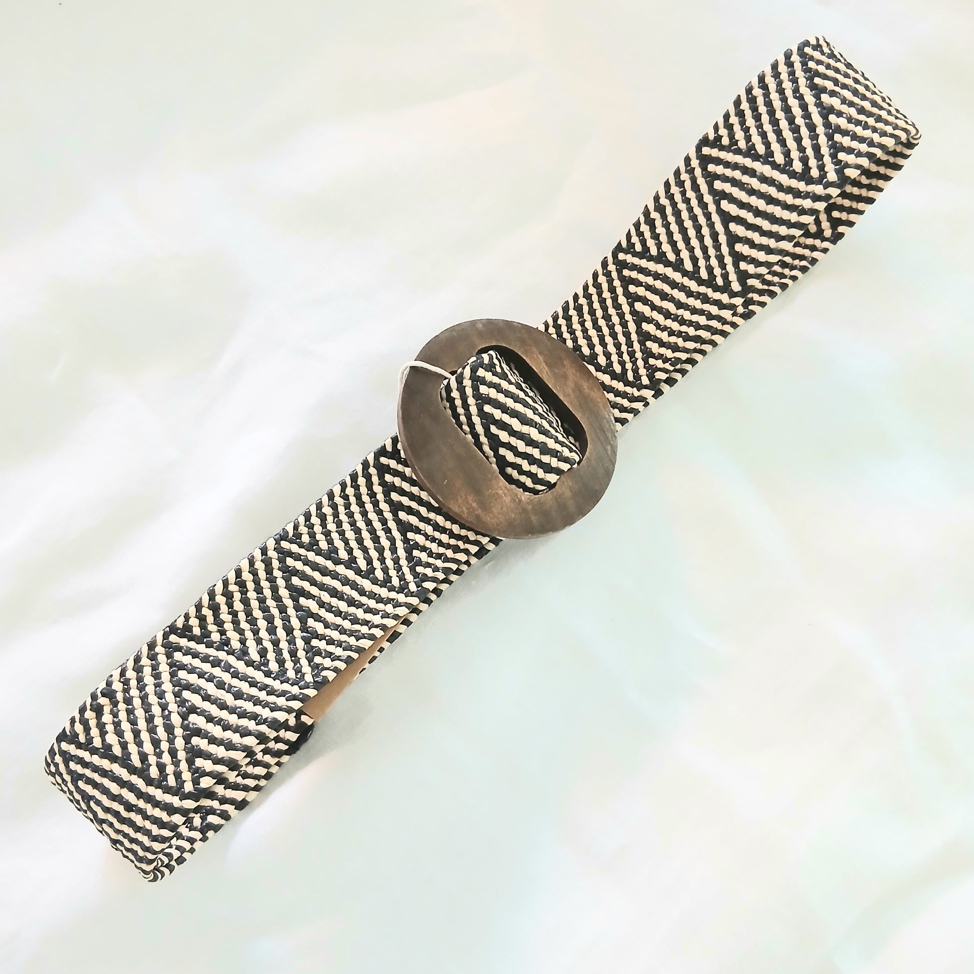 Woven Elastic Belt with Wooden Buckle - 61911
