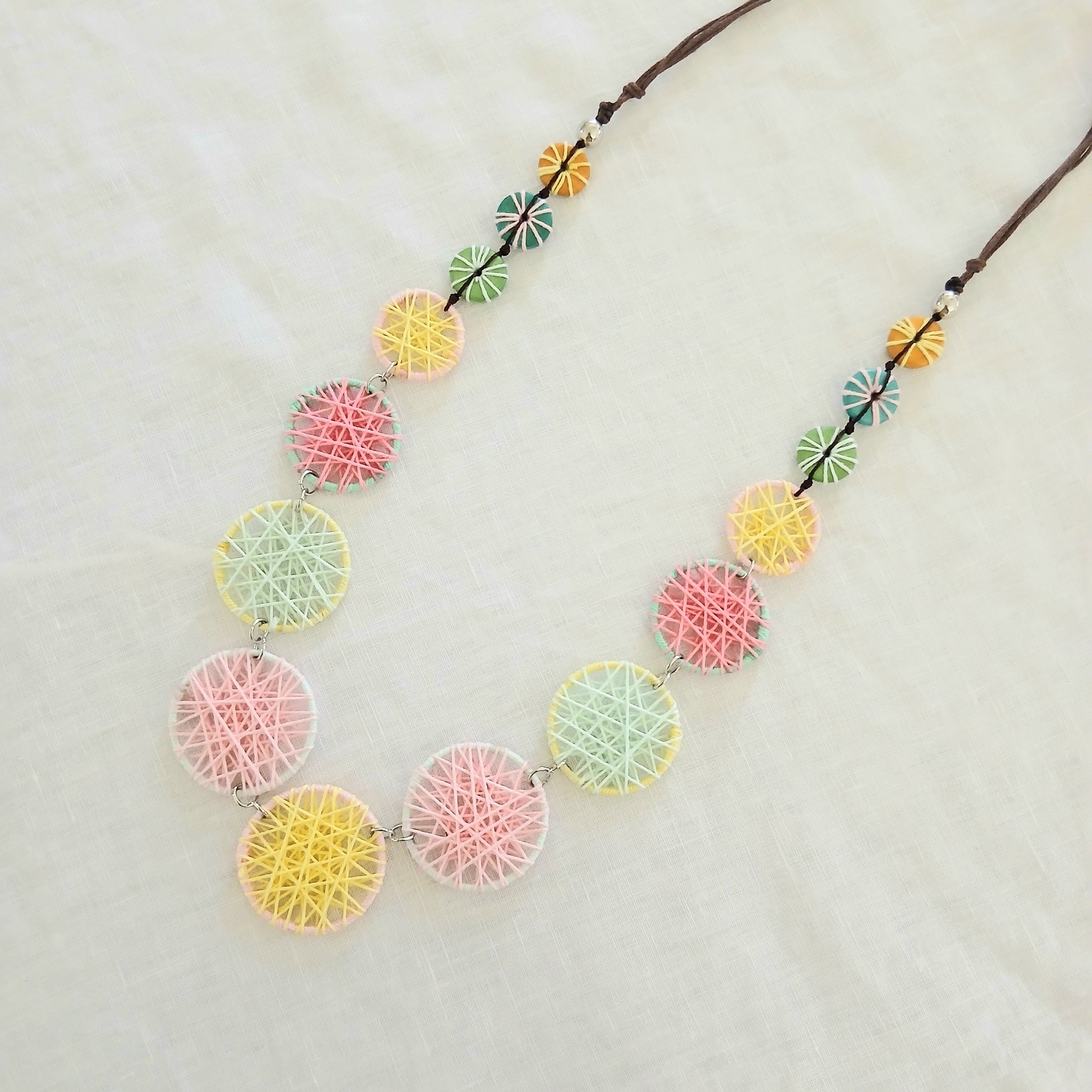 Webbed Pastels and Pink Wooden Beaded Necklace N14-296AFC