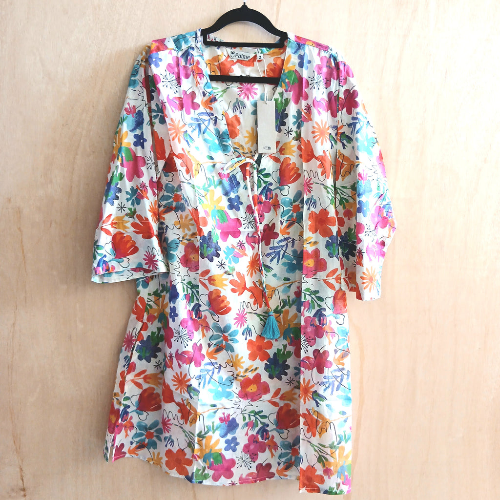 V-Neck Cotton Tunic with String 67145 Multi