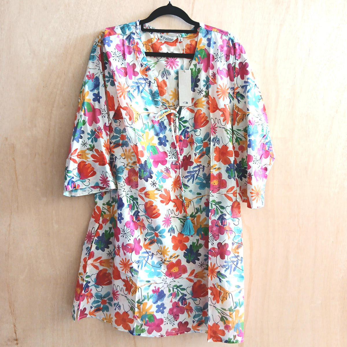 V-Neck Cotton Shirt with String 67145 Multi
