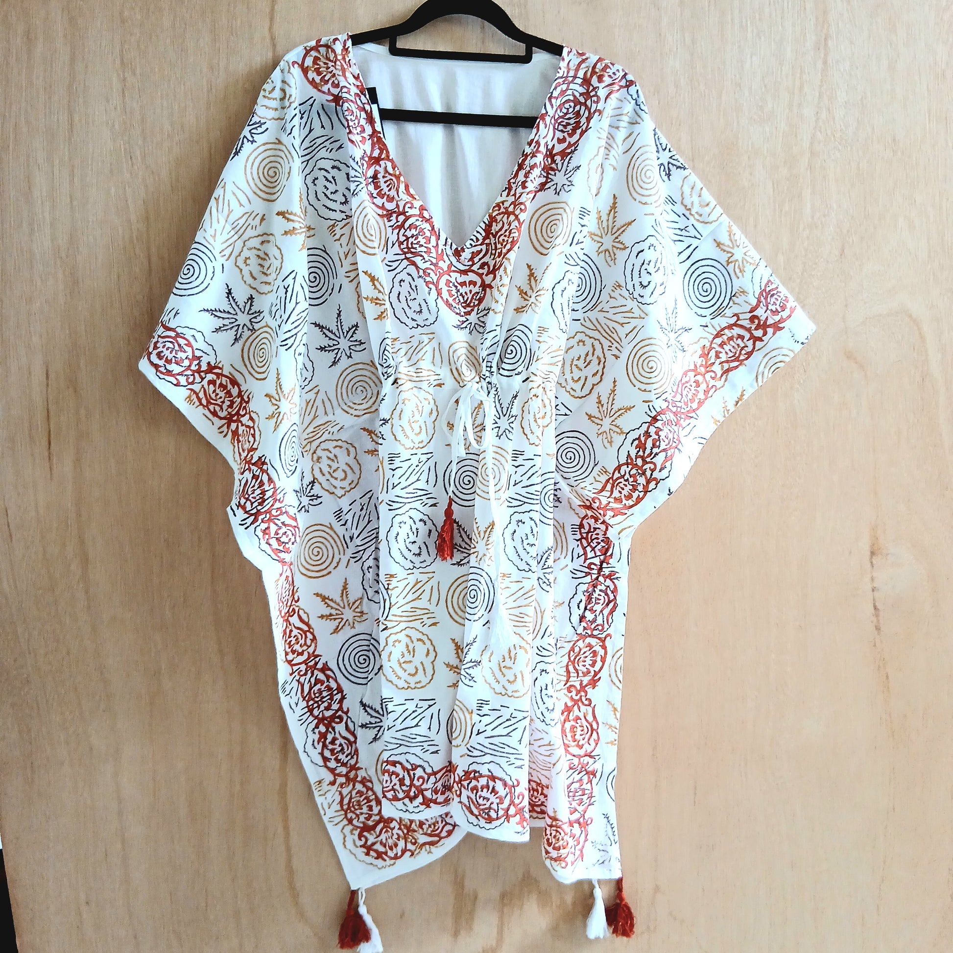 Beige and Red Patterned Kaftan Cp308p